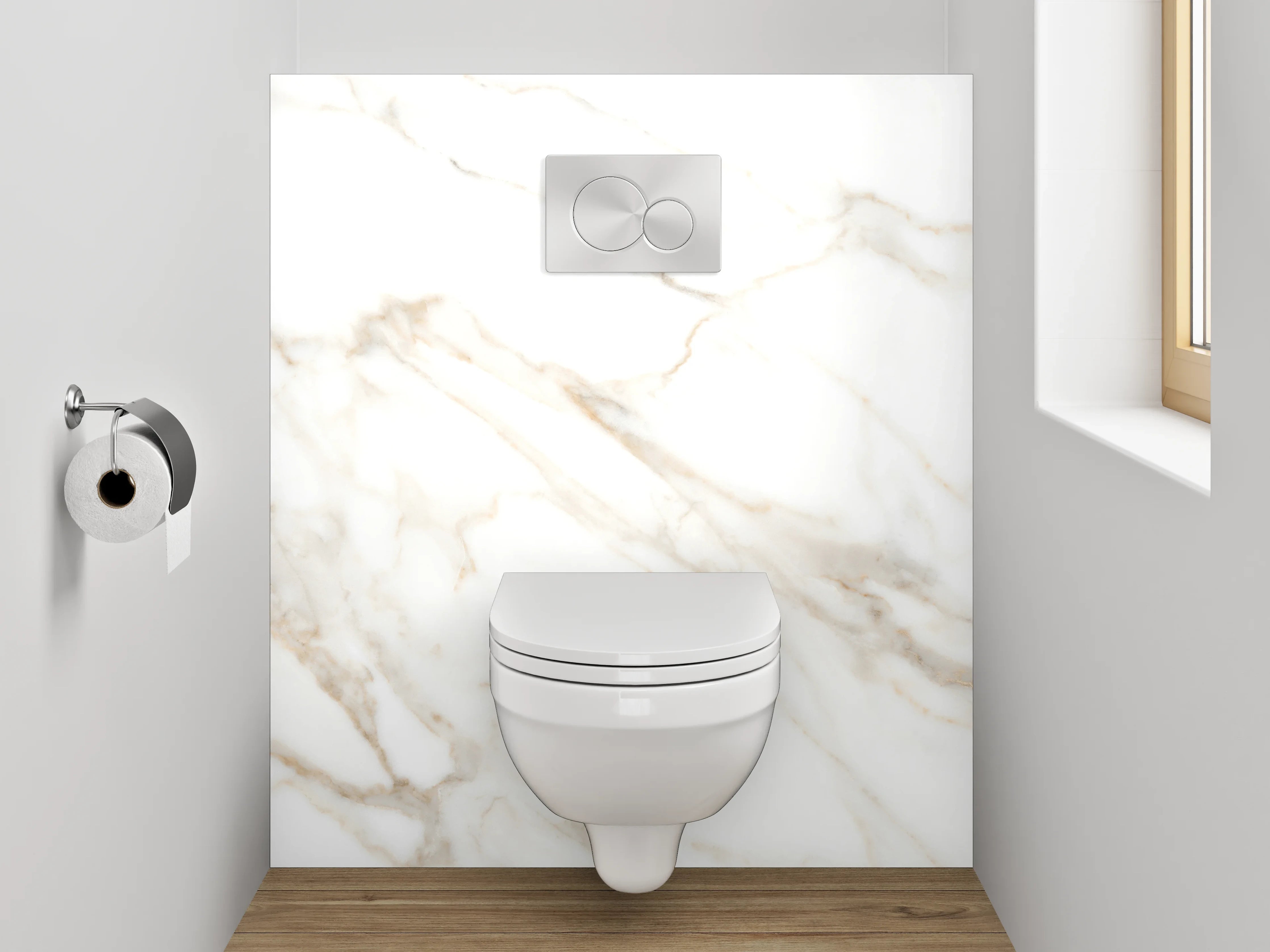 WC-Rückwand - Weißer Marmor mit dezenten grauen Maserungen