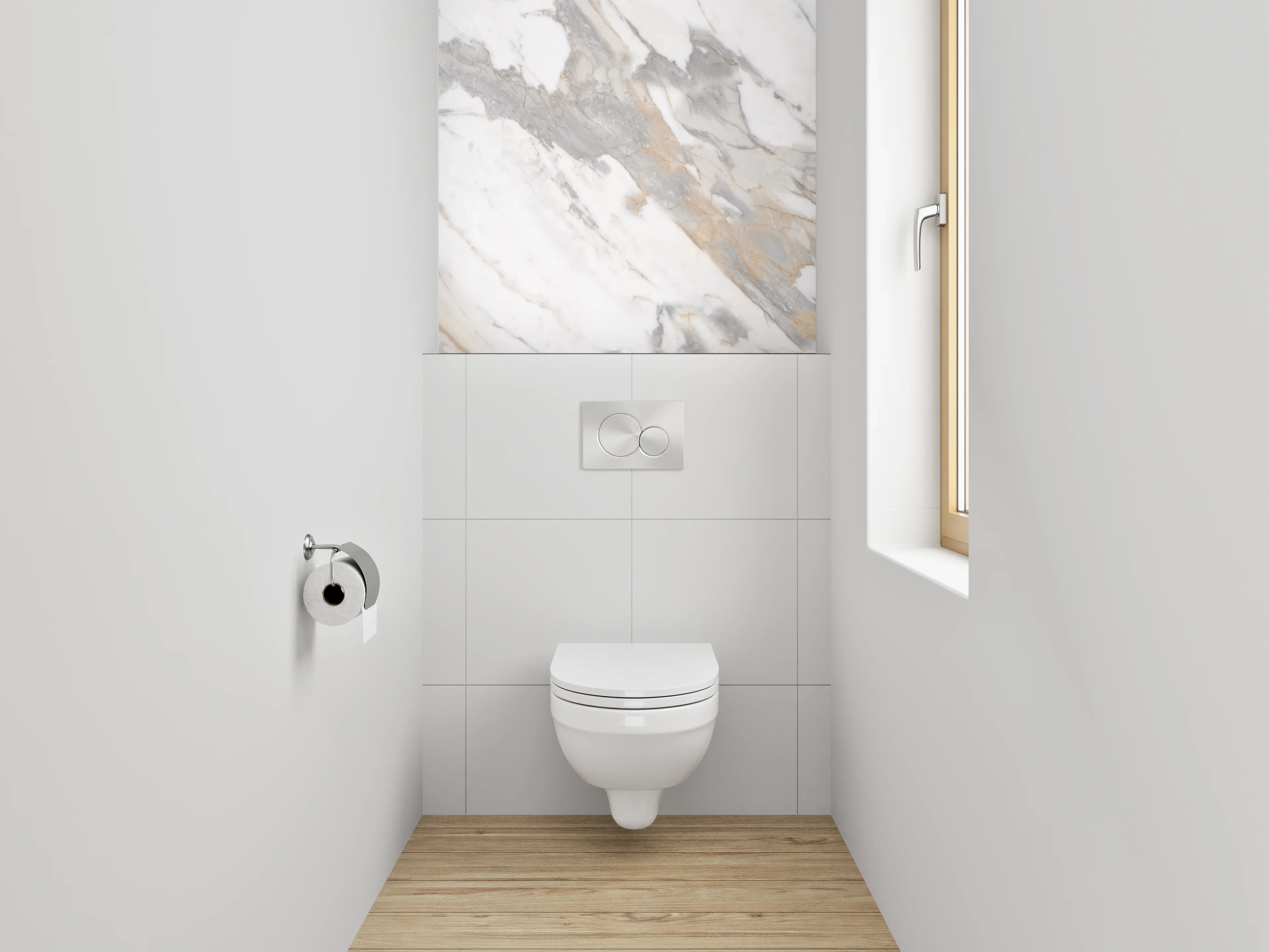 WC-Rückwand - Weißer Marmor mit grauen Adern