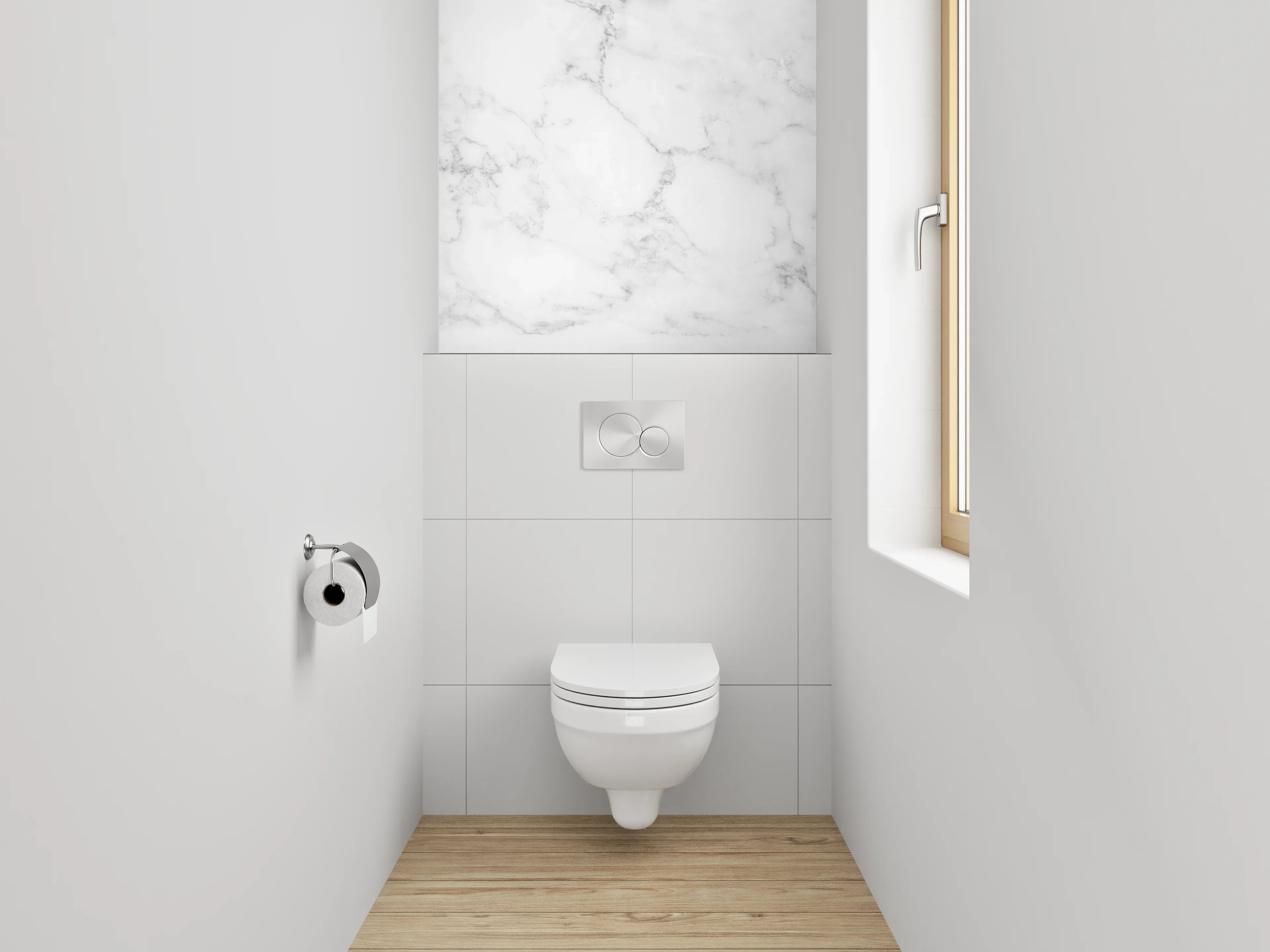 WC-Rückwand - Weißer Marmor mit grauen Akzenten