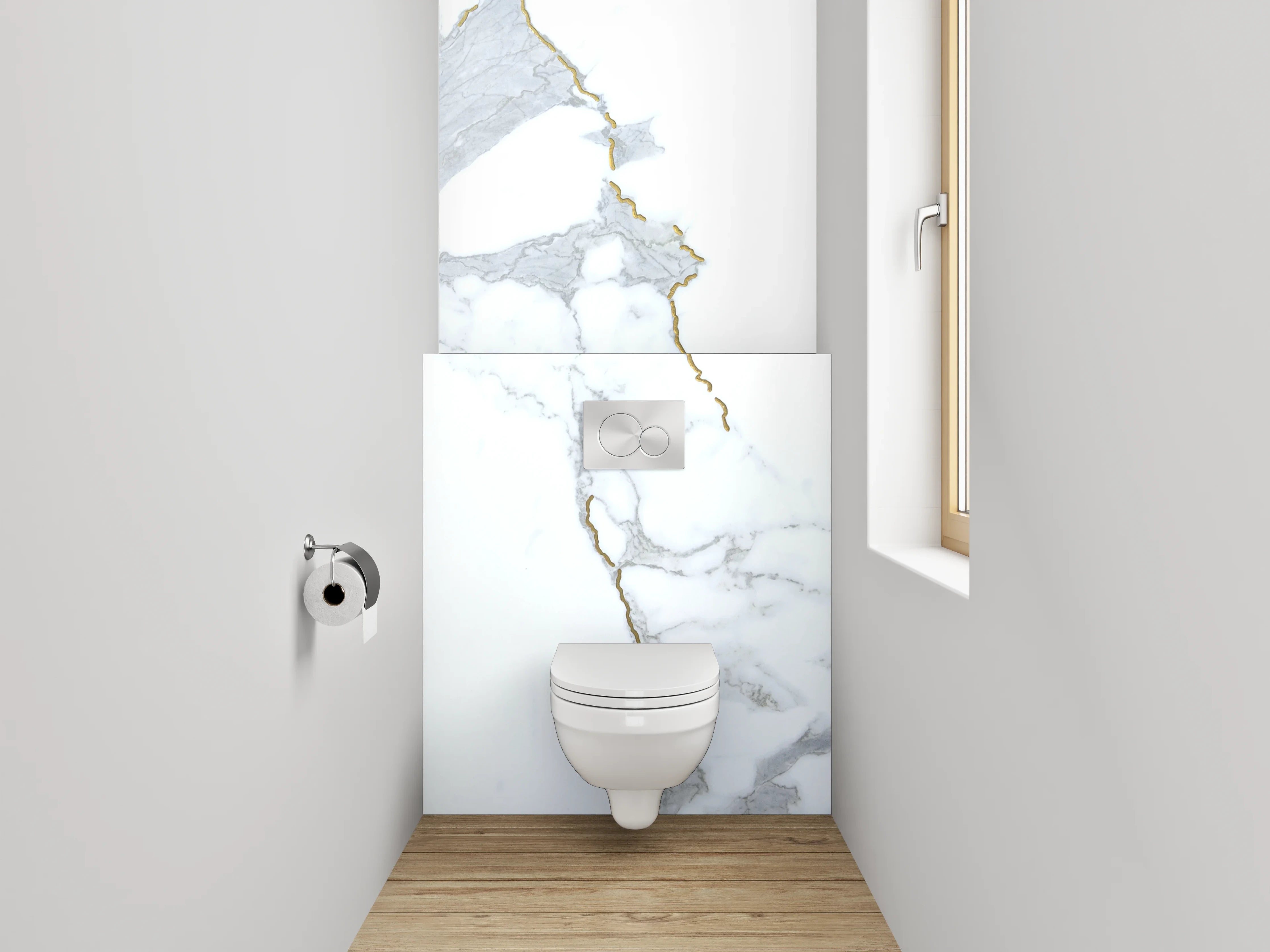 WC-Rückwand - Weißer Marmor mit grauen Maserungen
