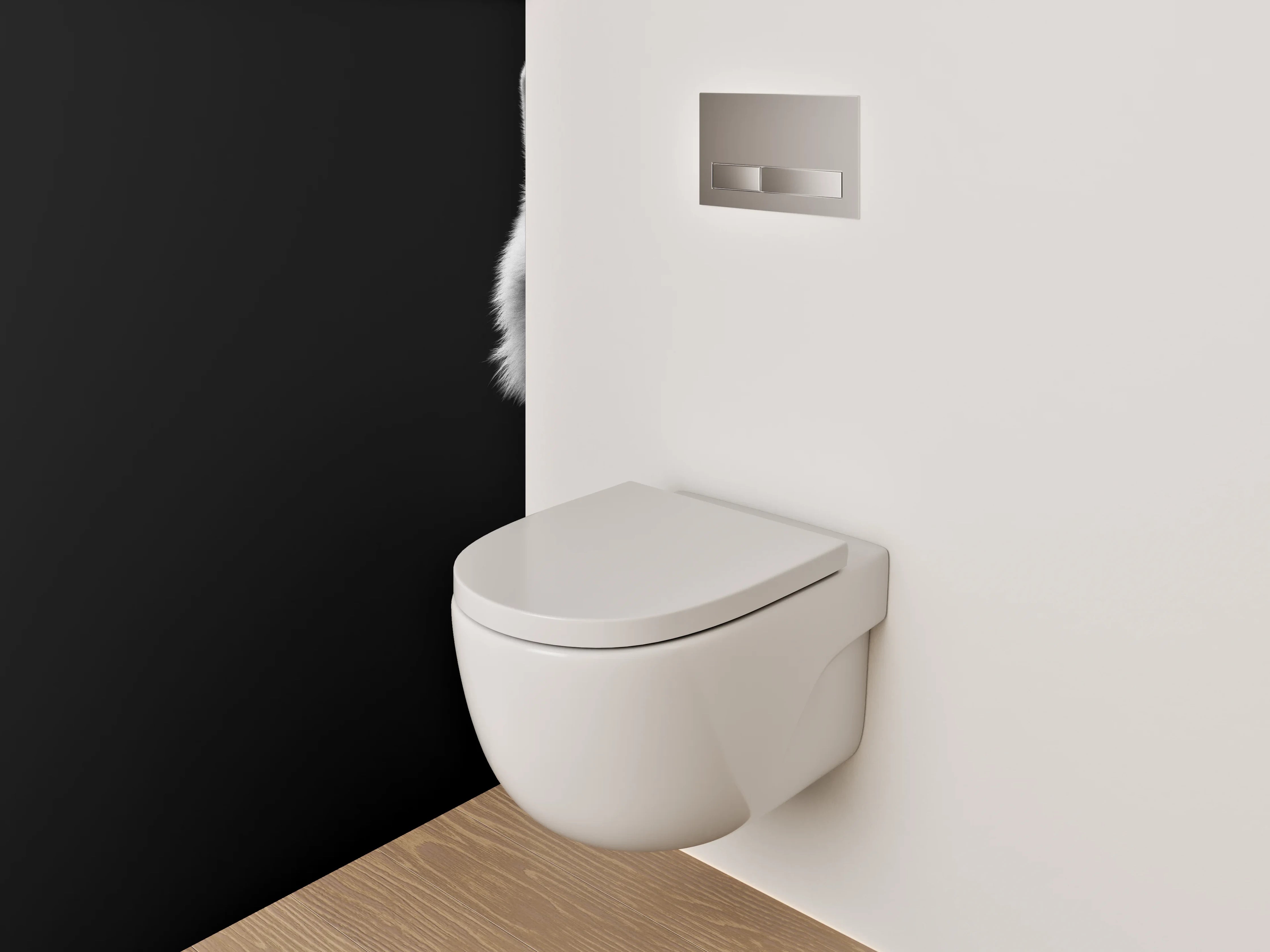 WC-Rückwand - Weißer Wolf auf schwarzem Hintergrund
