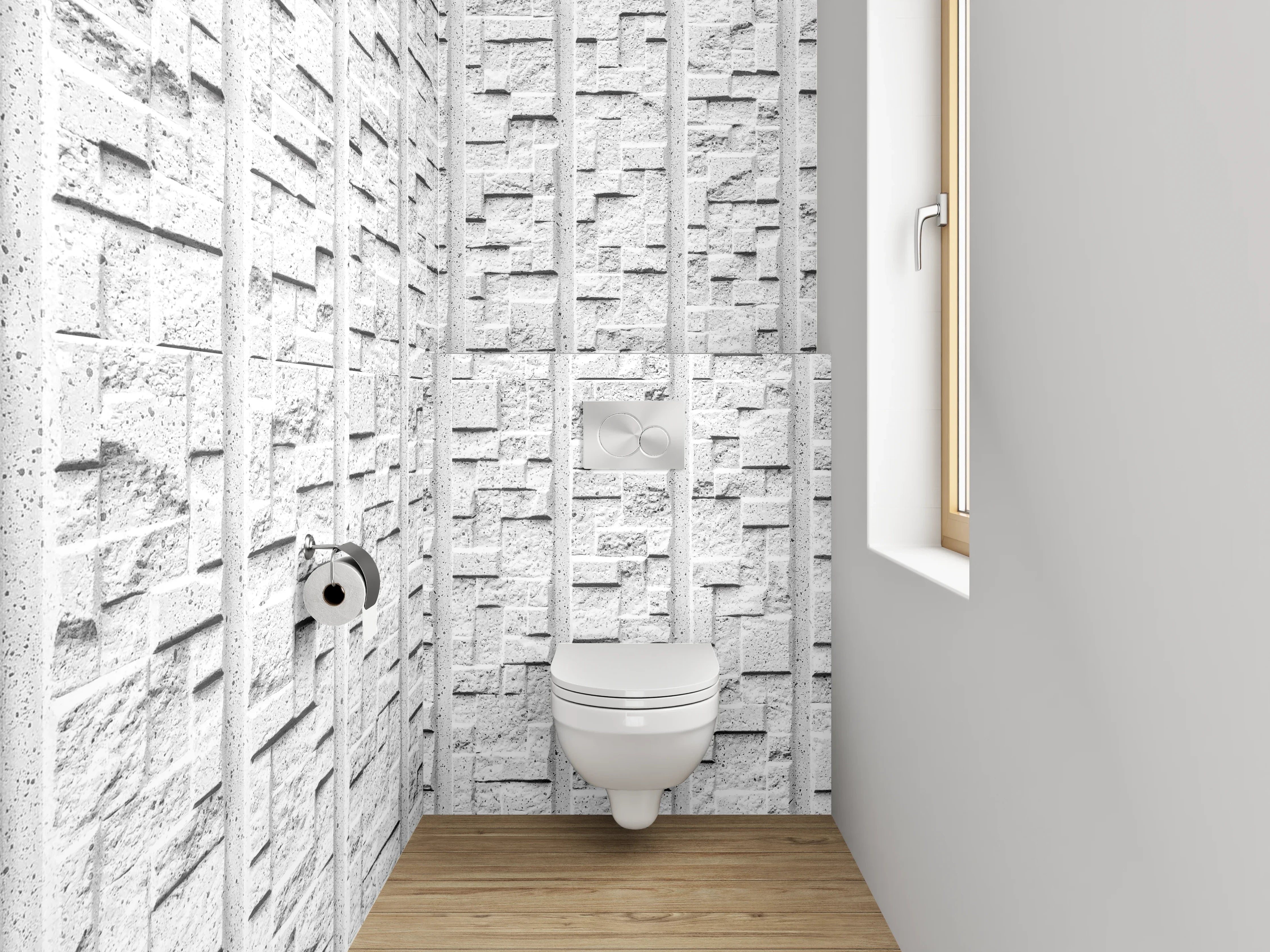 WC-Rückwand - Weißes Mauerbild mit strukturierter Oberfläche