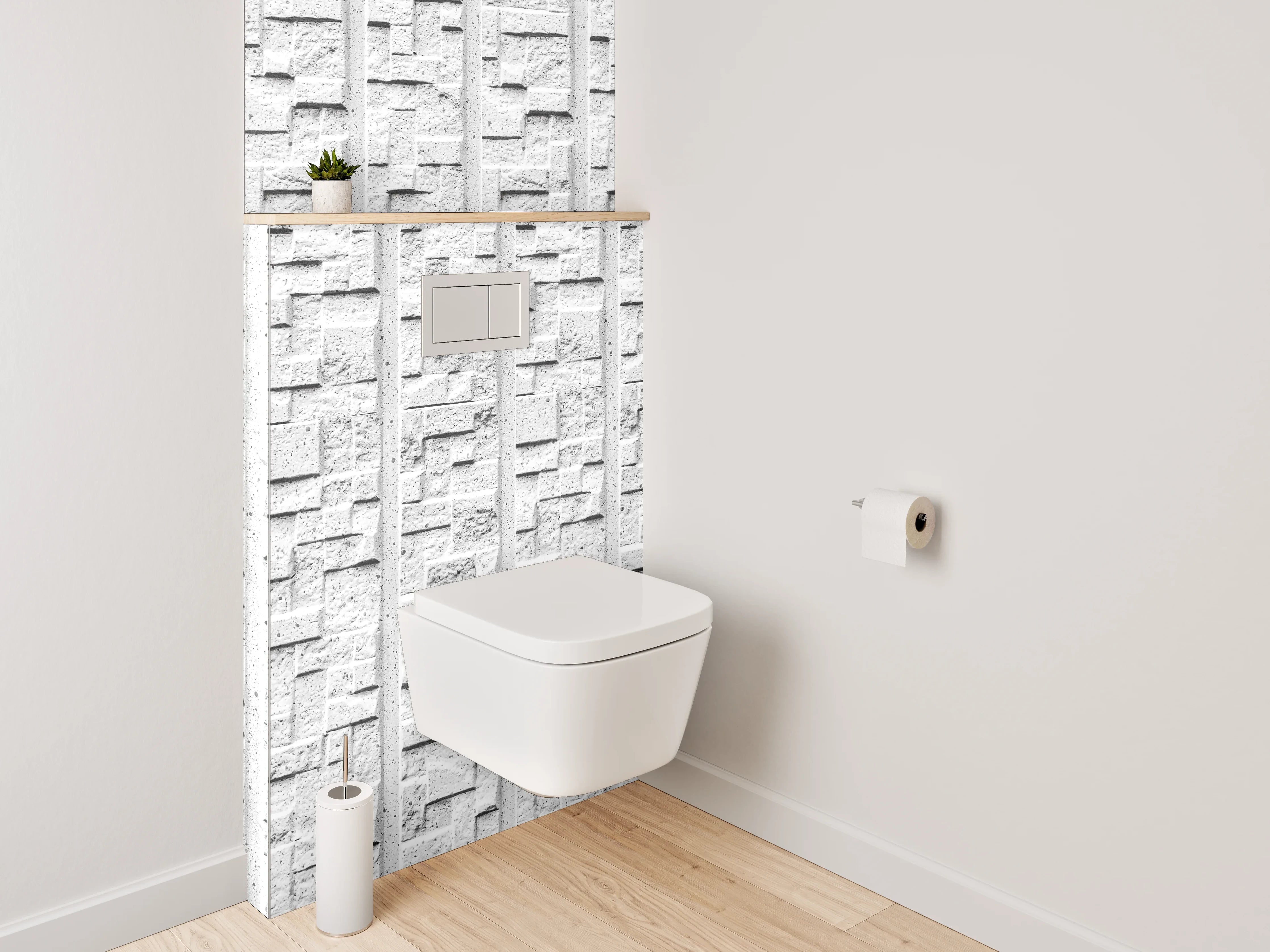 WC-Rückwand - Weißes Mauerbild mit strukturierter Oberfläche