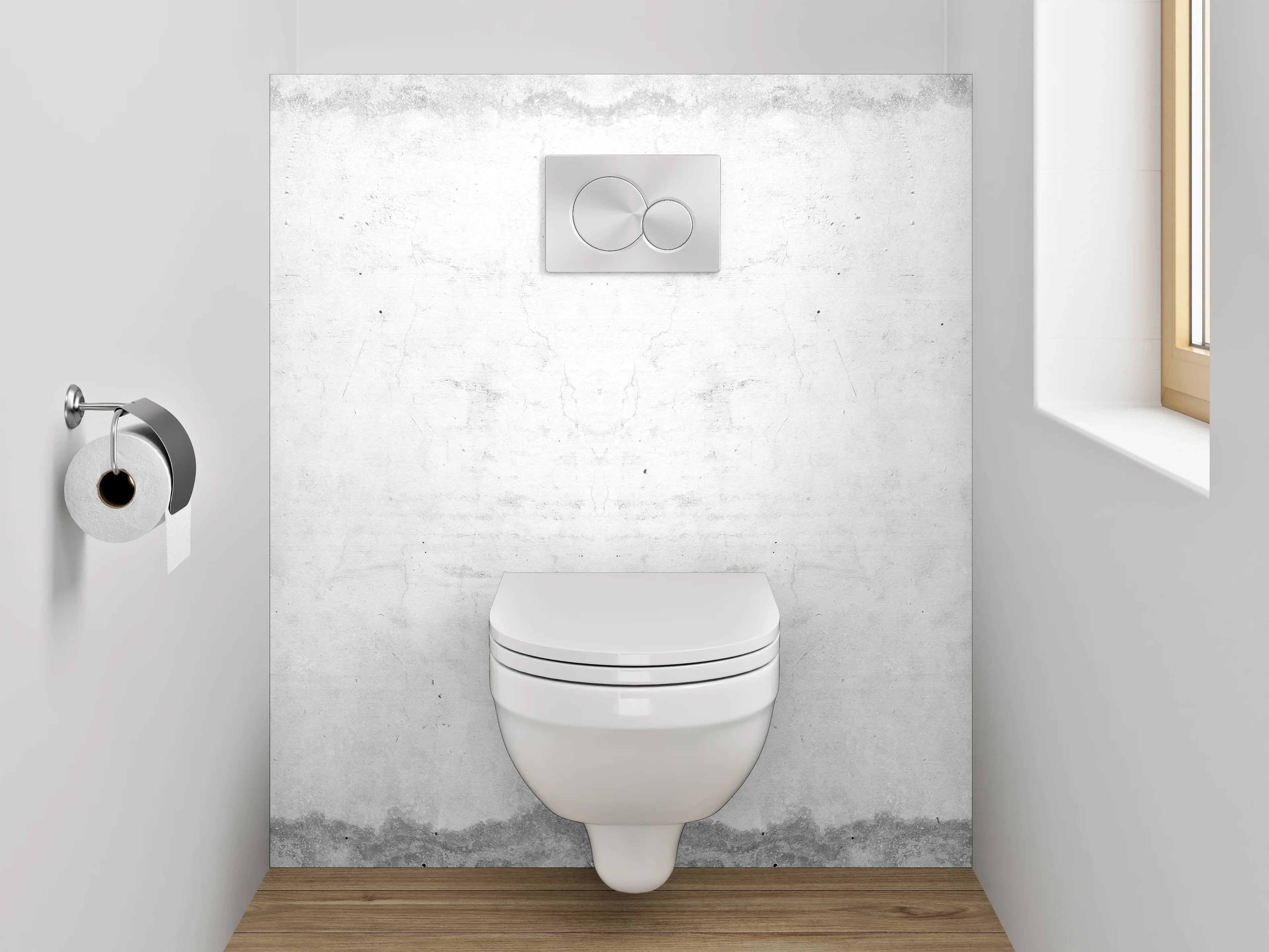 WC-Rückwand - Weißgraue Beton-Design Wandverkleidung