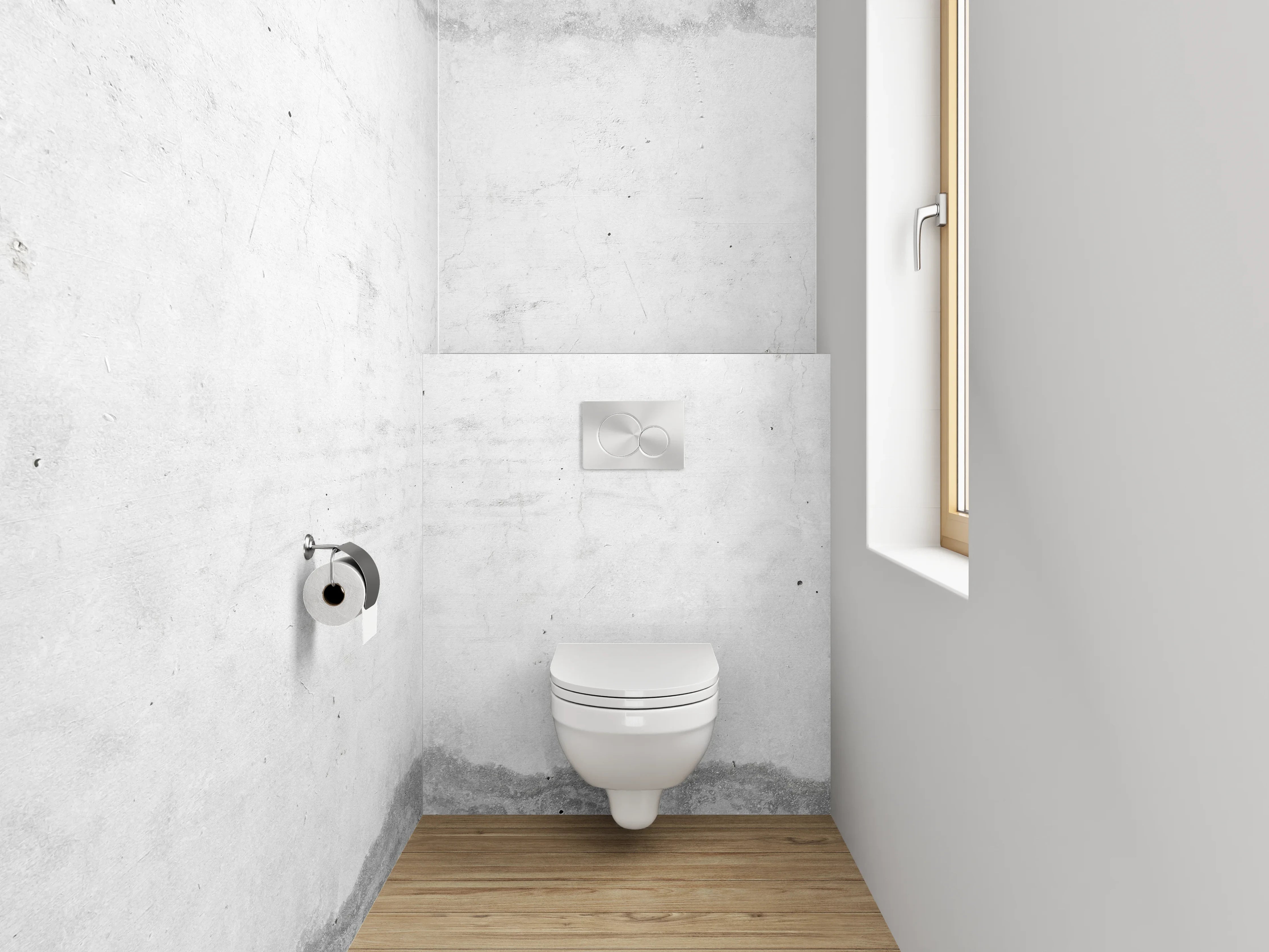 WC-Rückwand - Weißgraue Beton-Design Wandverkleidung