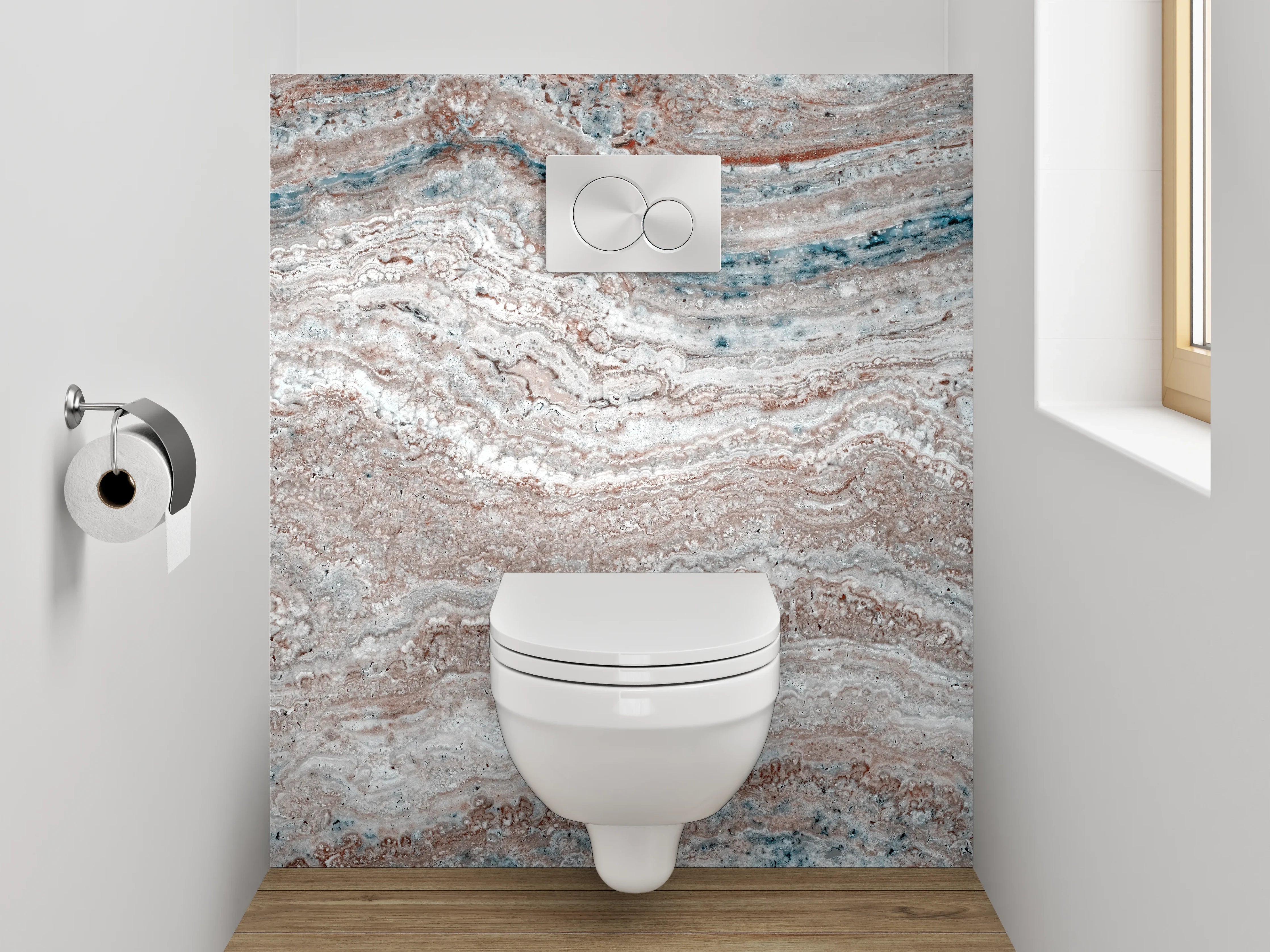 WC-Rückwand - Weißgraue Marmor-Optik Streifenmuster