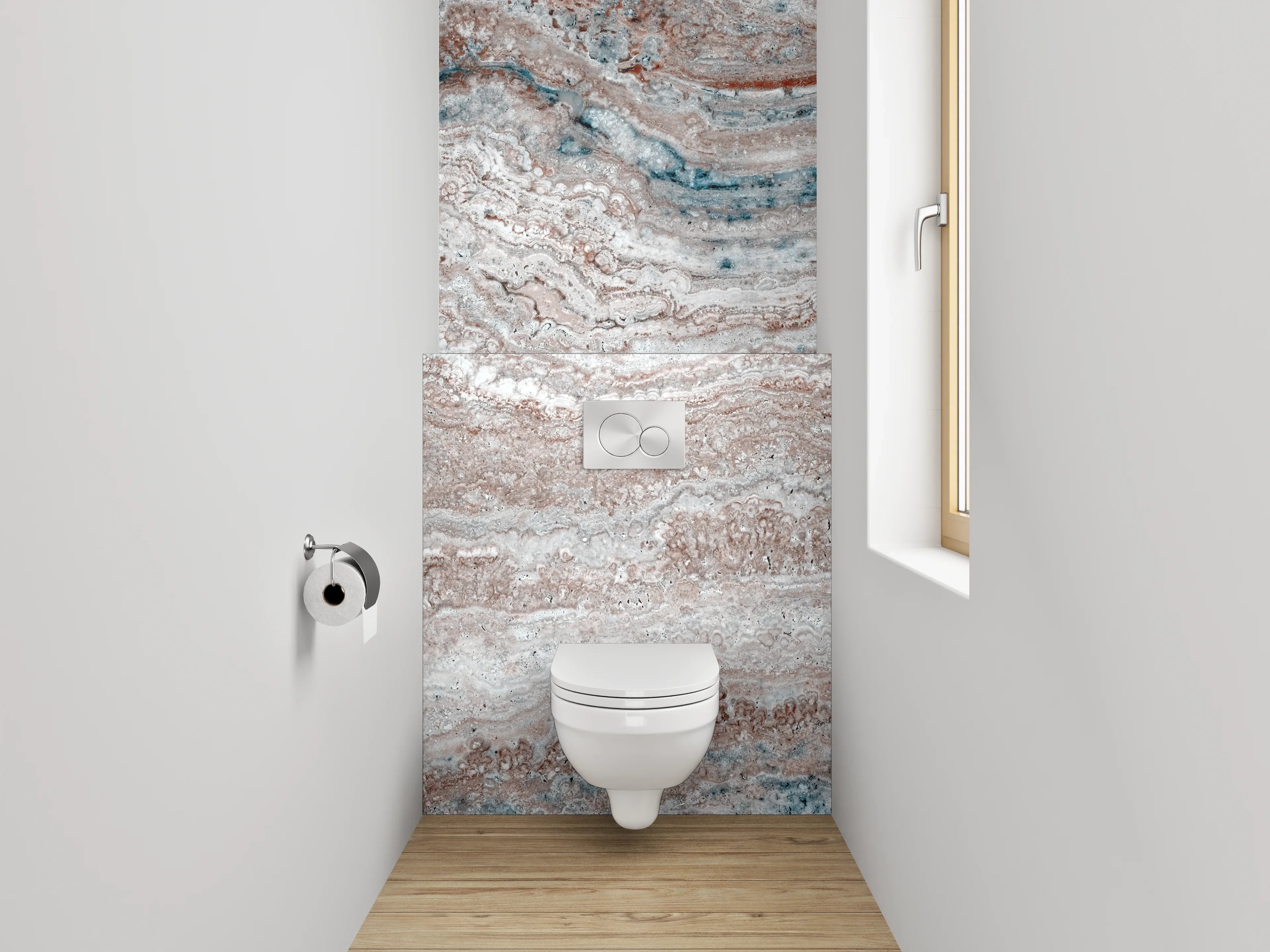 WC-Rückwand - Weißgraue Marmor-Optik Streifenmuster