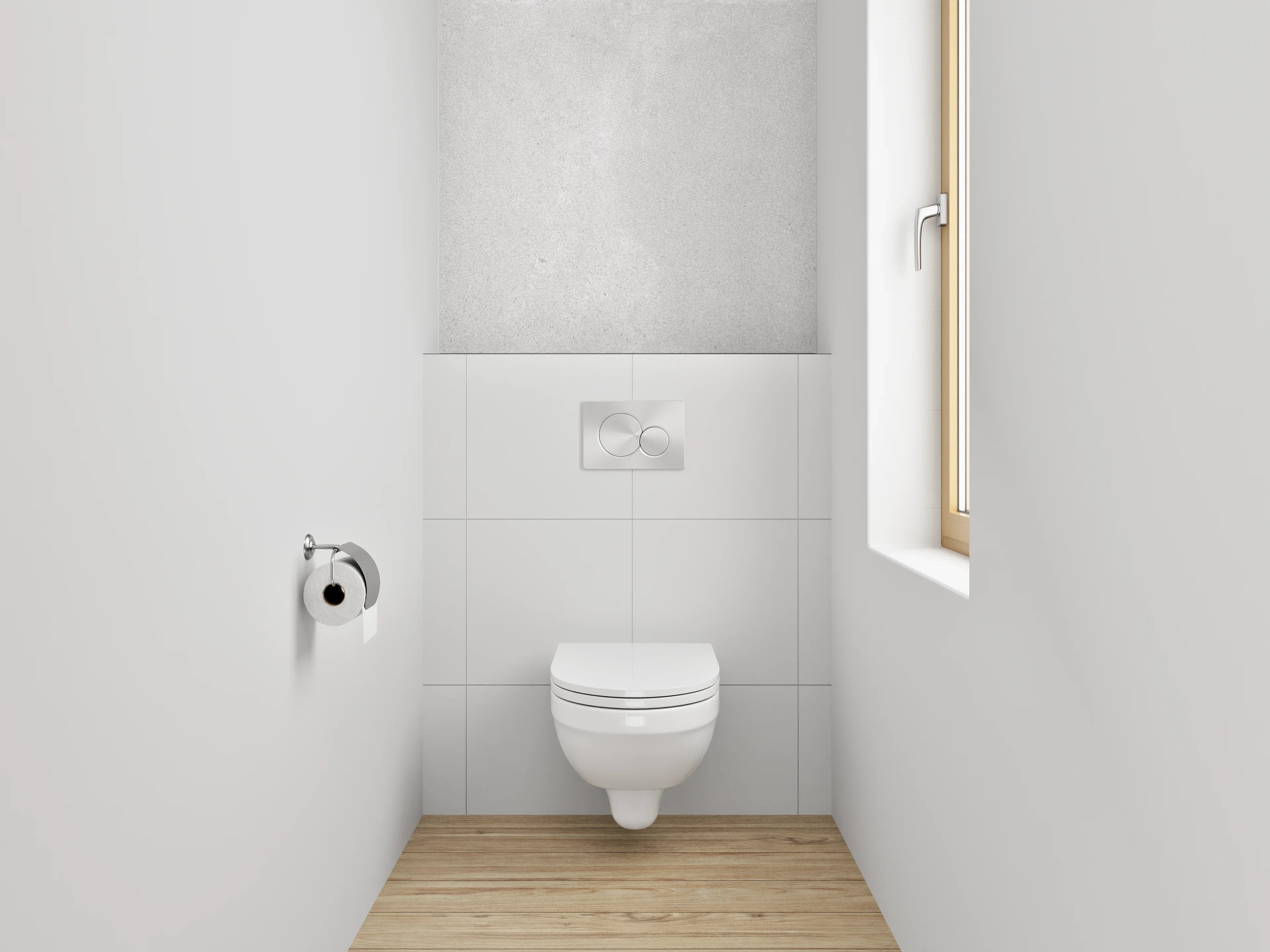 WC-Rückwand - Weißgraue Zement-Look Fliese