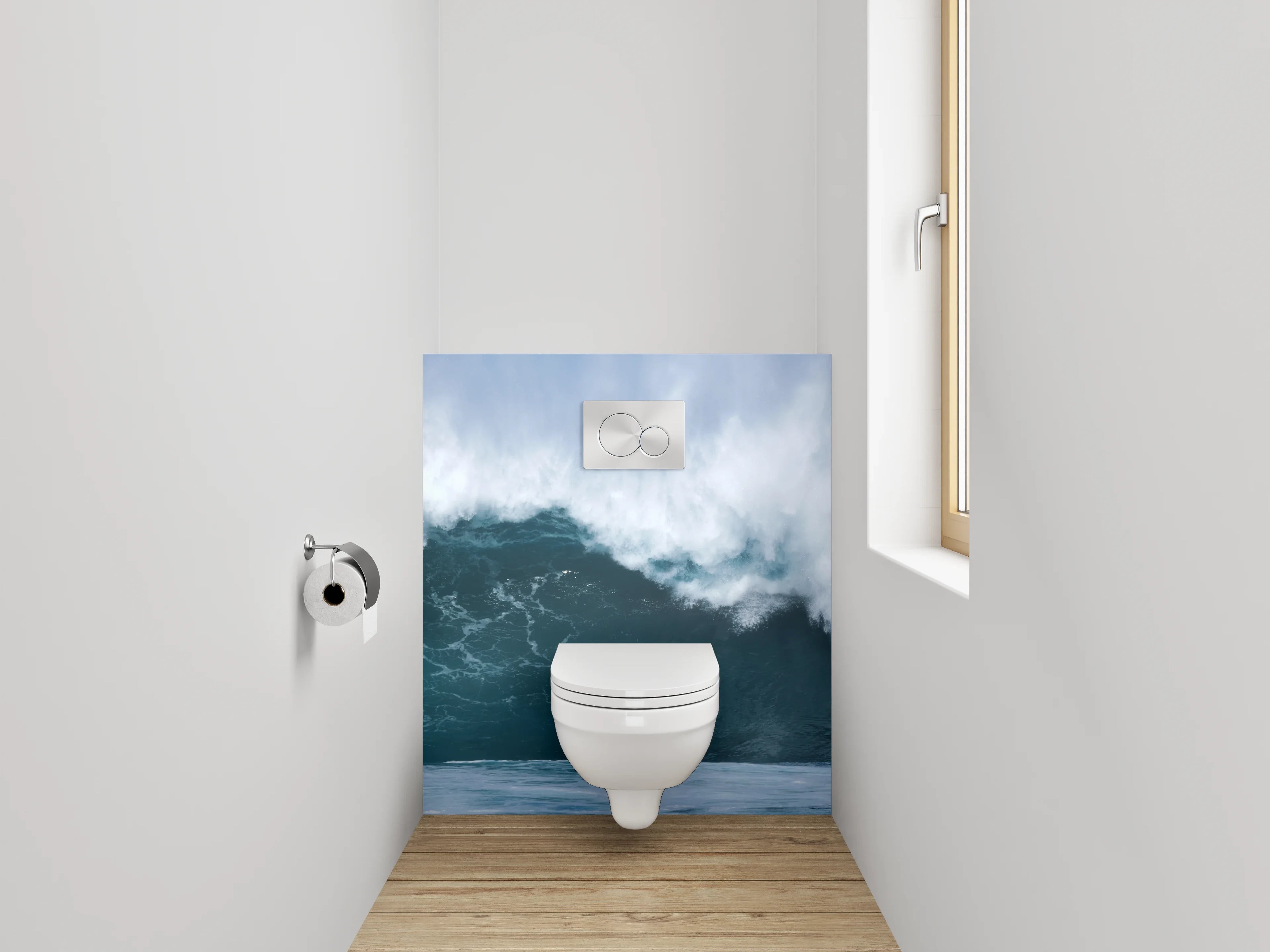 WC-Rückwand - Welle bricht am Meer – Ozean-Power