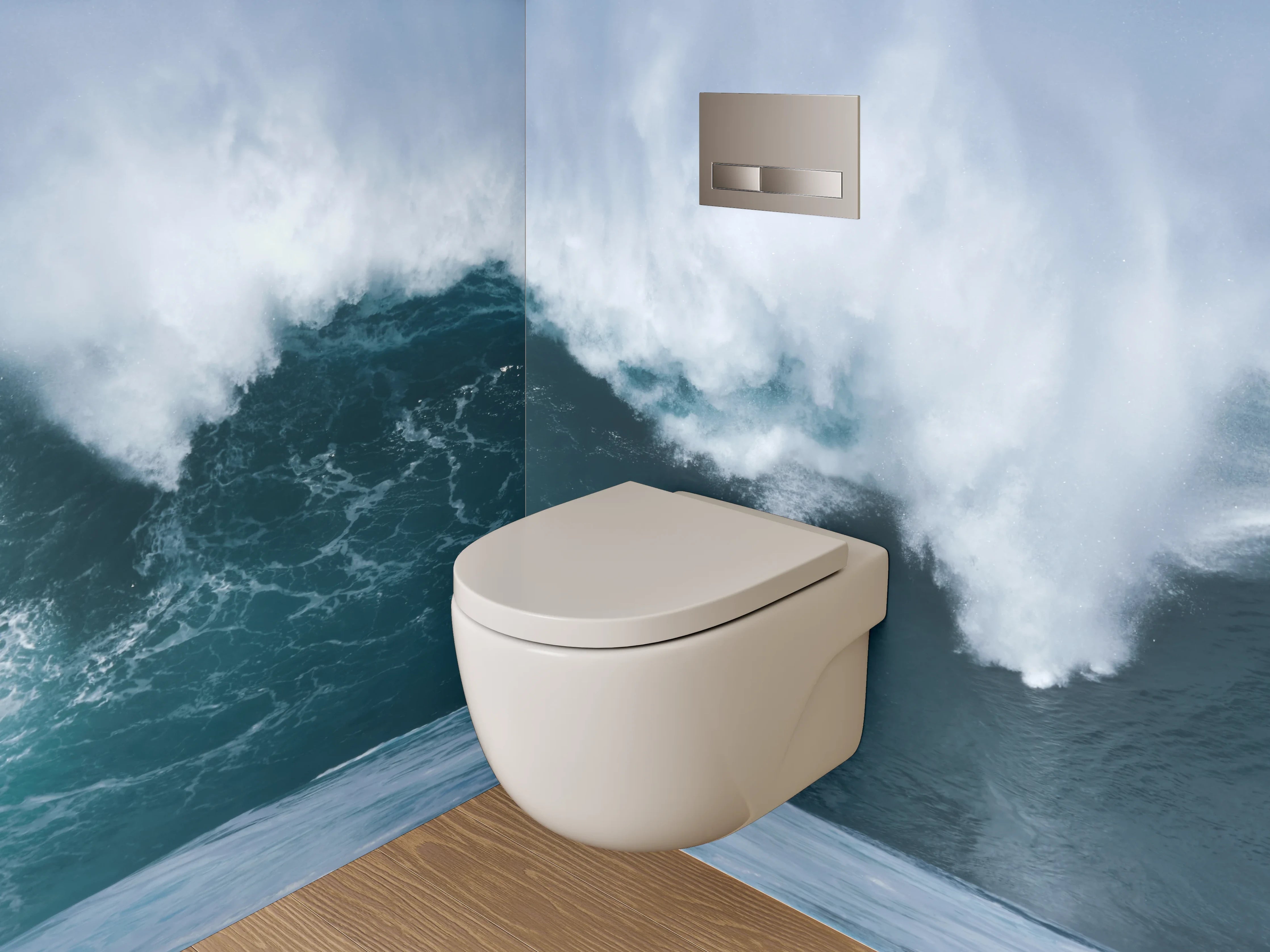 WC-Rückwand - Welle bricht am Meer – Ozean-Power