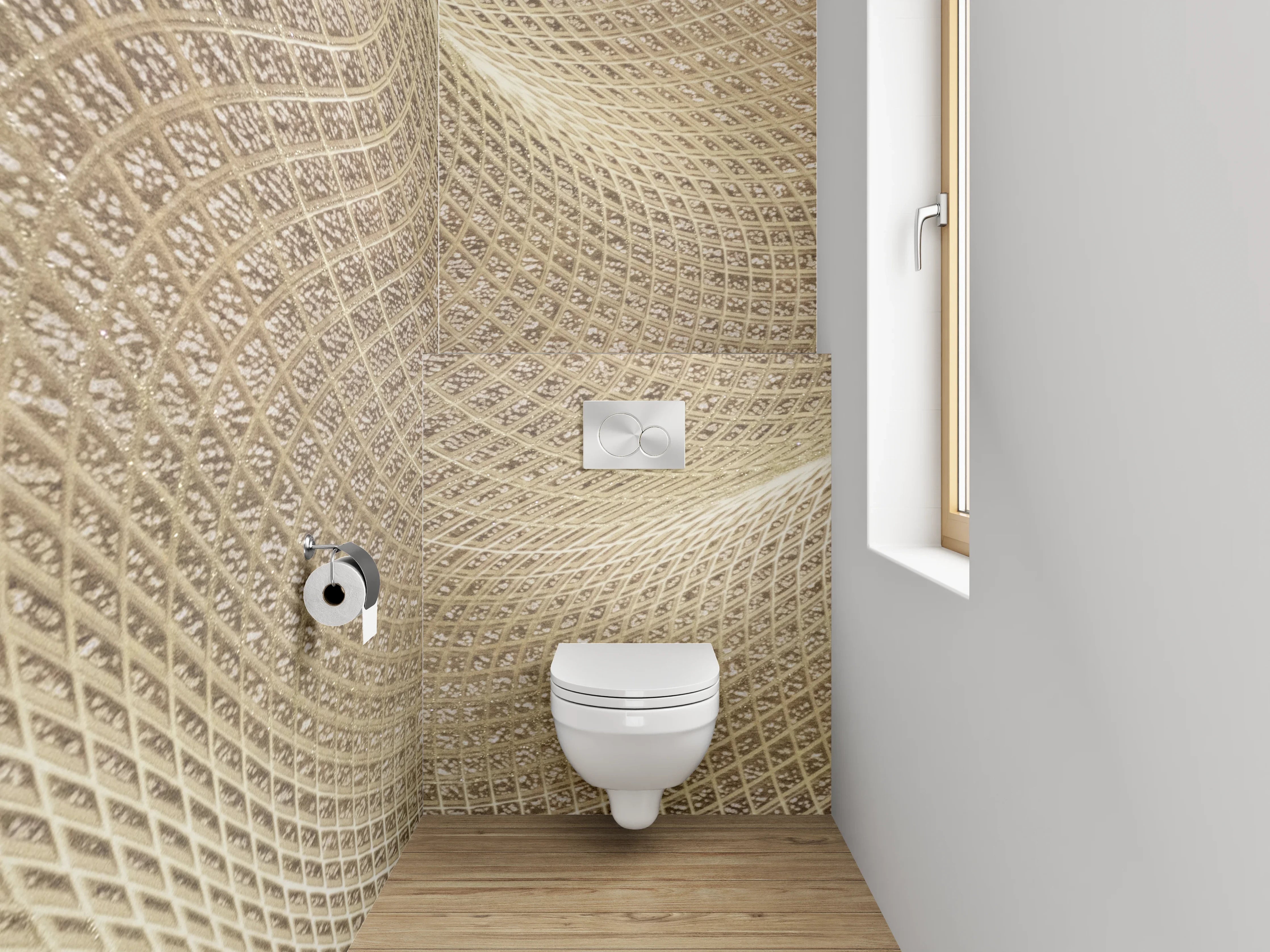 WC-Rückwand - Wellenförmige Sandstruktur Beige Muster