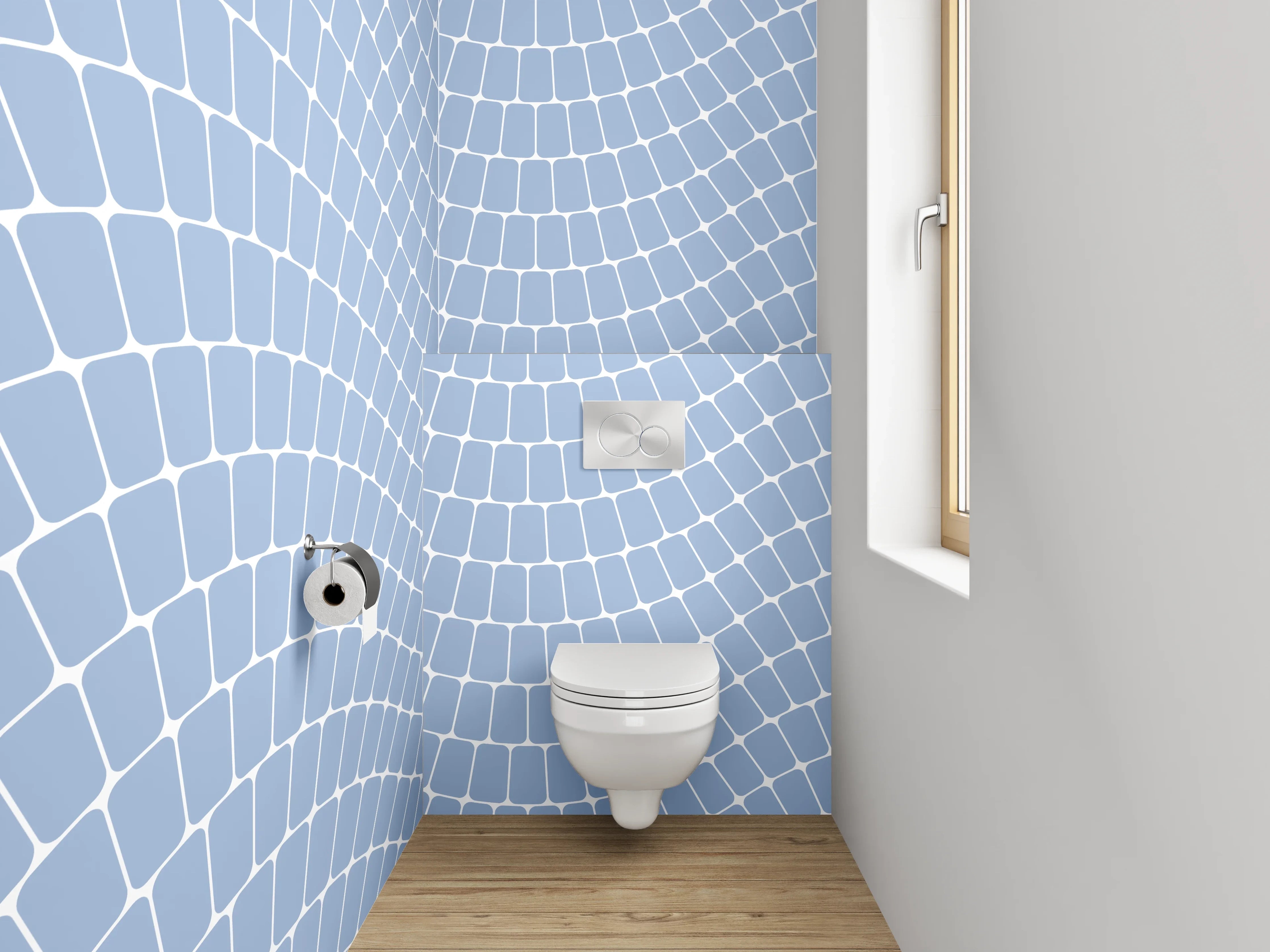 WC-Rückwand - Wellenförmiges Linienmuster in Hellblau
