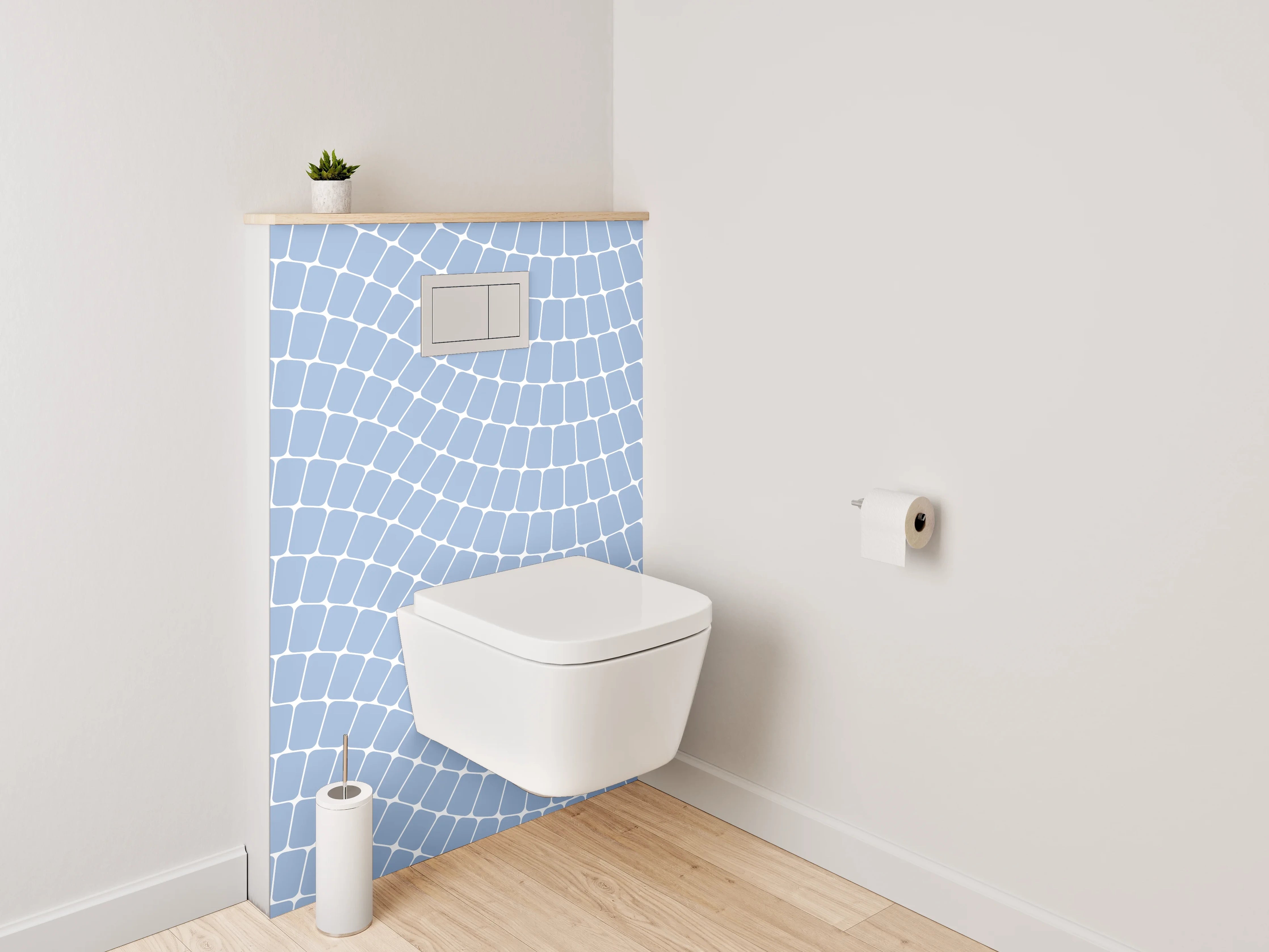 WC-Rückwand - Wellenförmiges Linienmuster in Hellblau