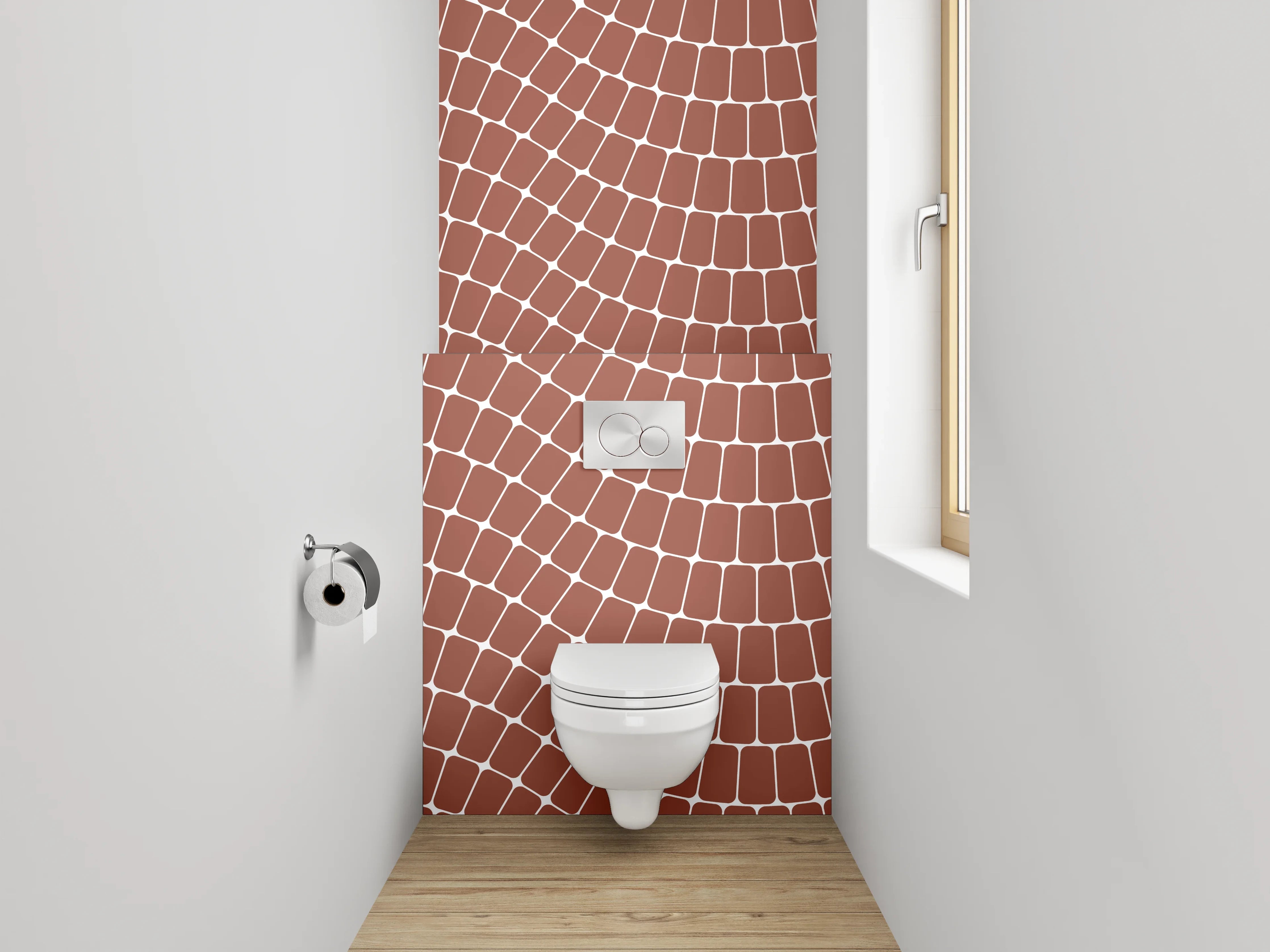 WC-Rückwand - Wellenförmiges Mosaikmuster Braun Weiß