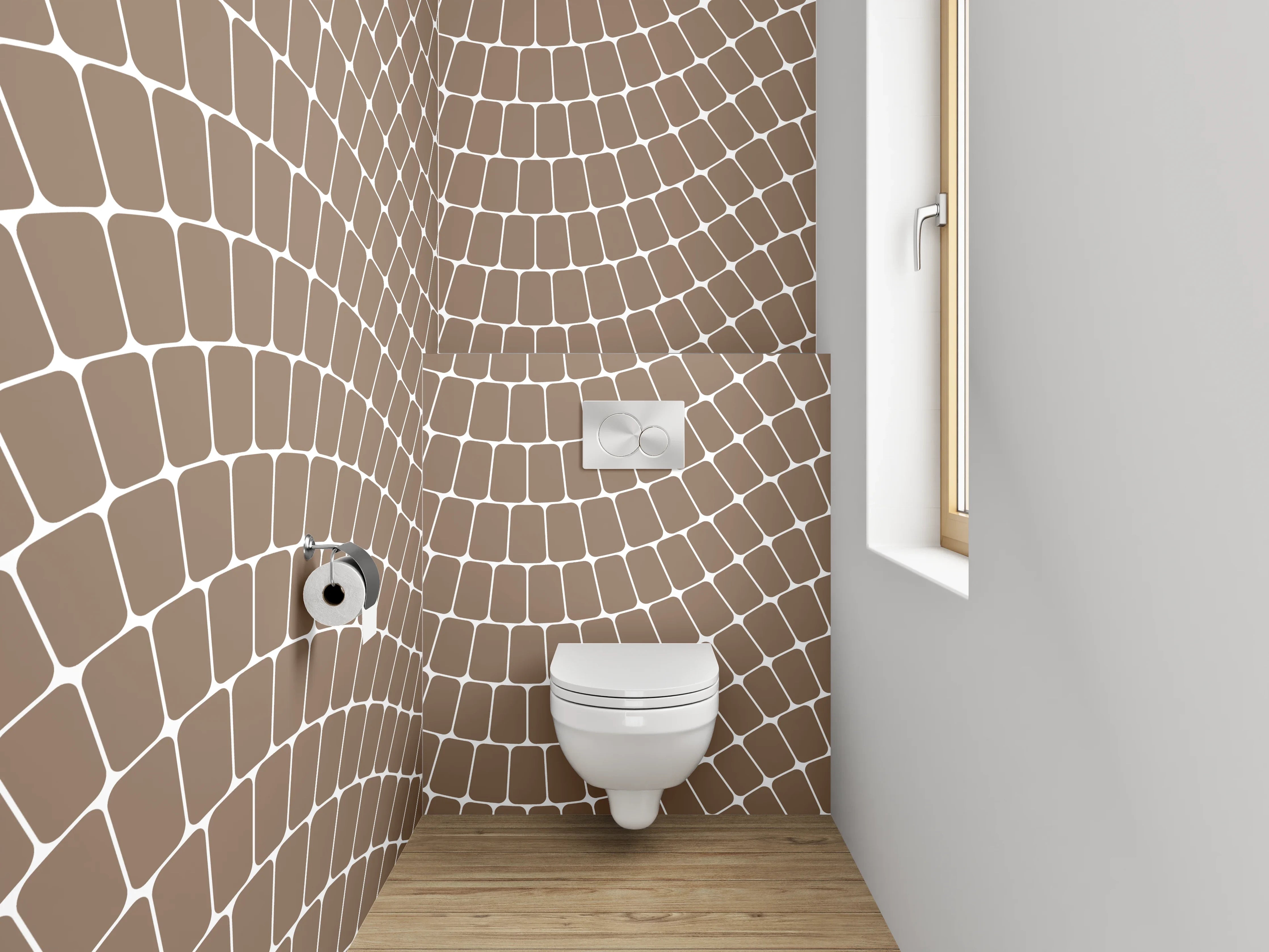 WC-Rückwand - Wellenförmiges Retro-Muster Braun Beige