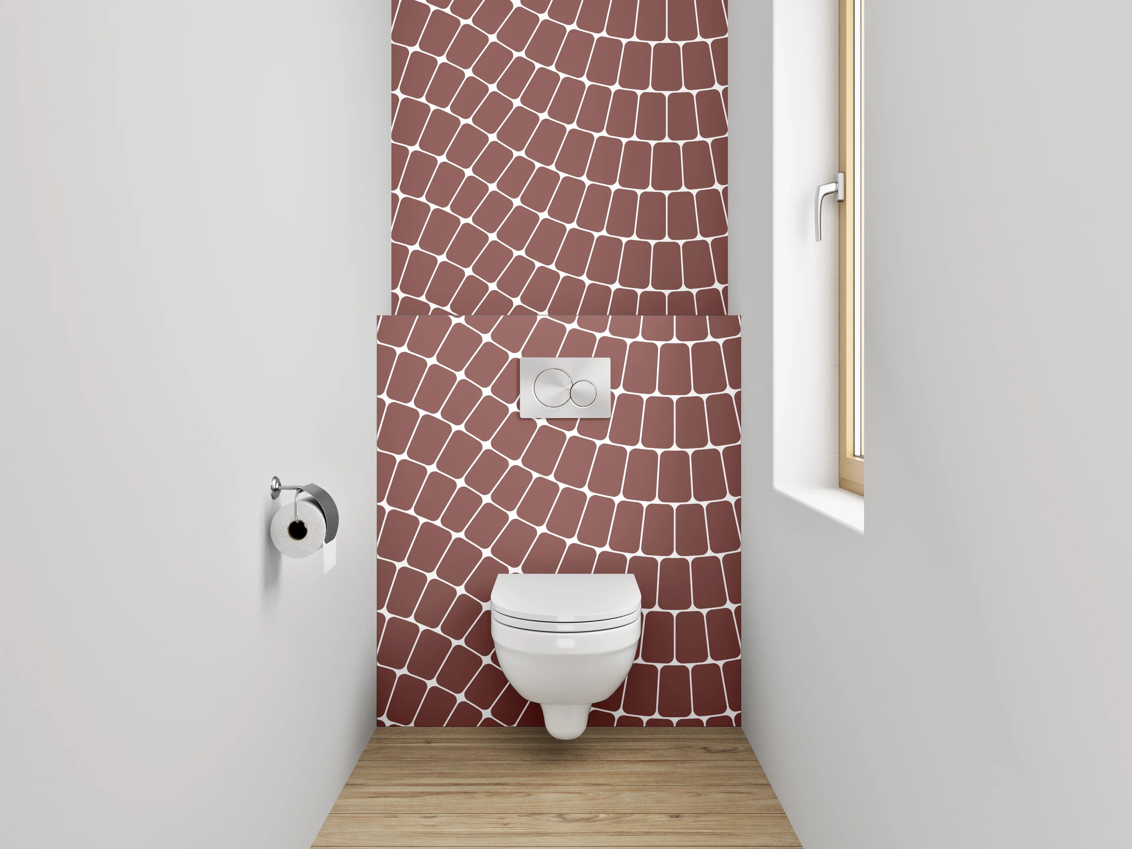 WC-Rückwand - Wellenförmiges Retro-Muster Braun Weiß