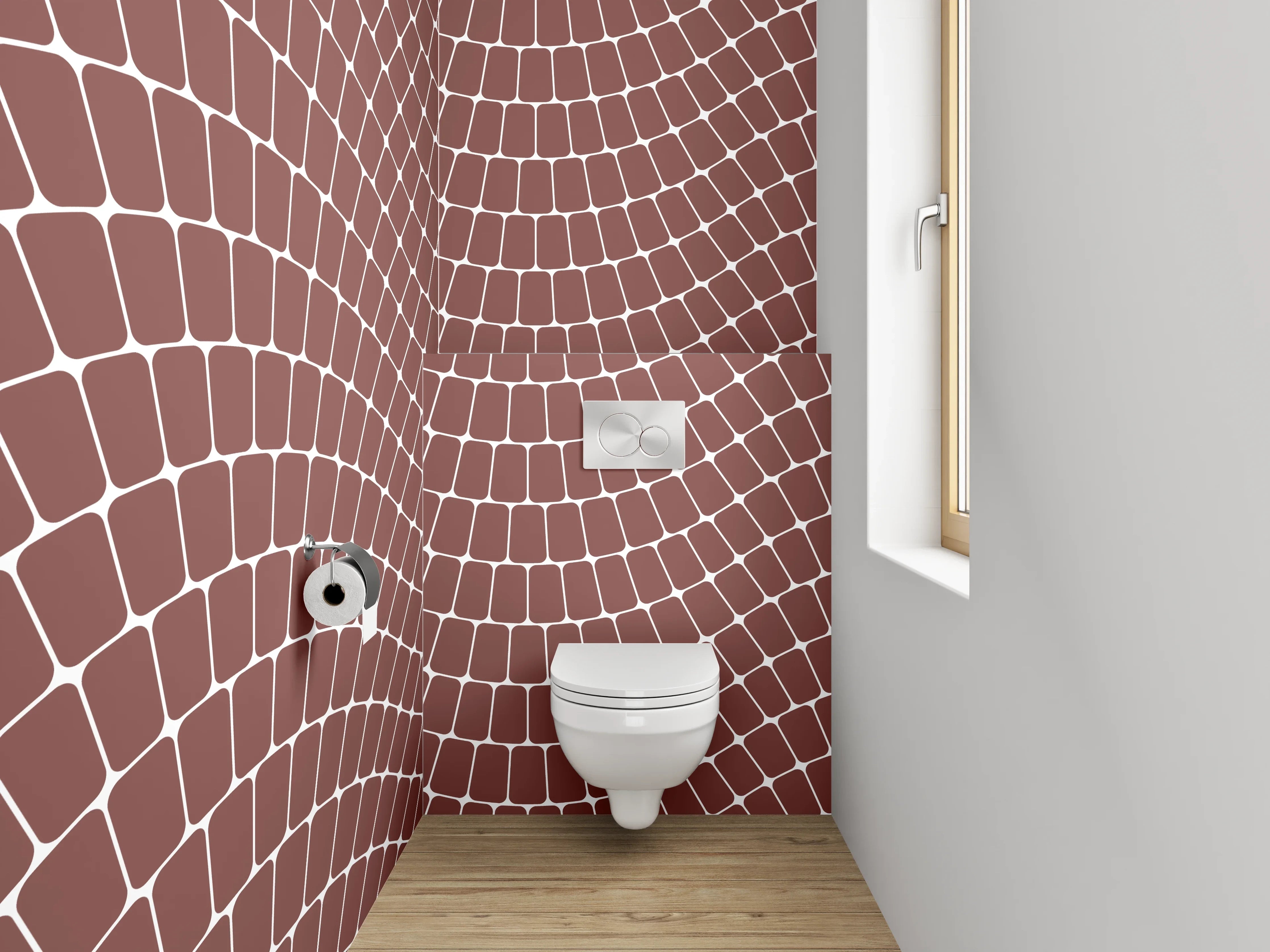 WC-Rückwand - Wellenförmiges Retro-Muster Braun Weiß
