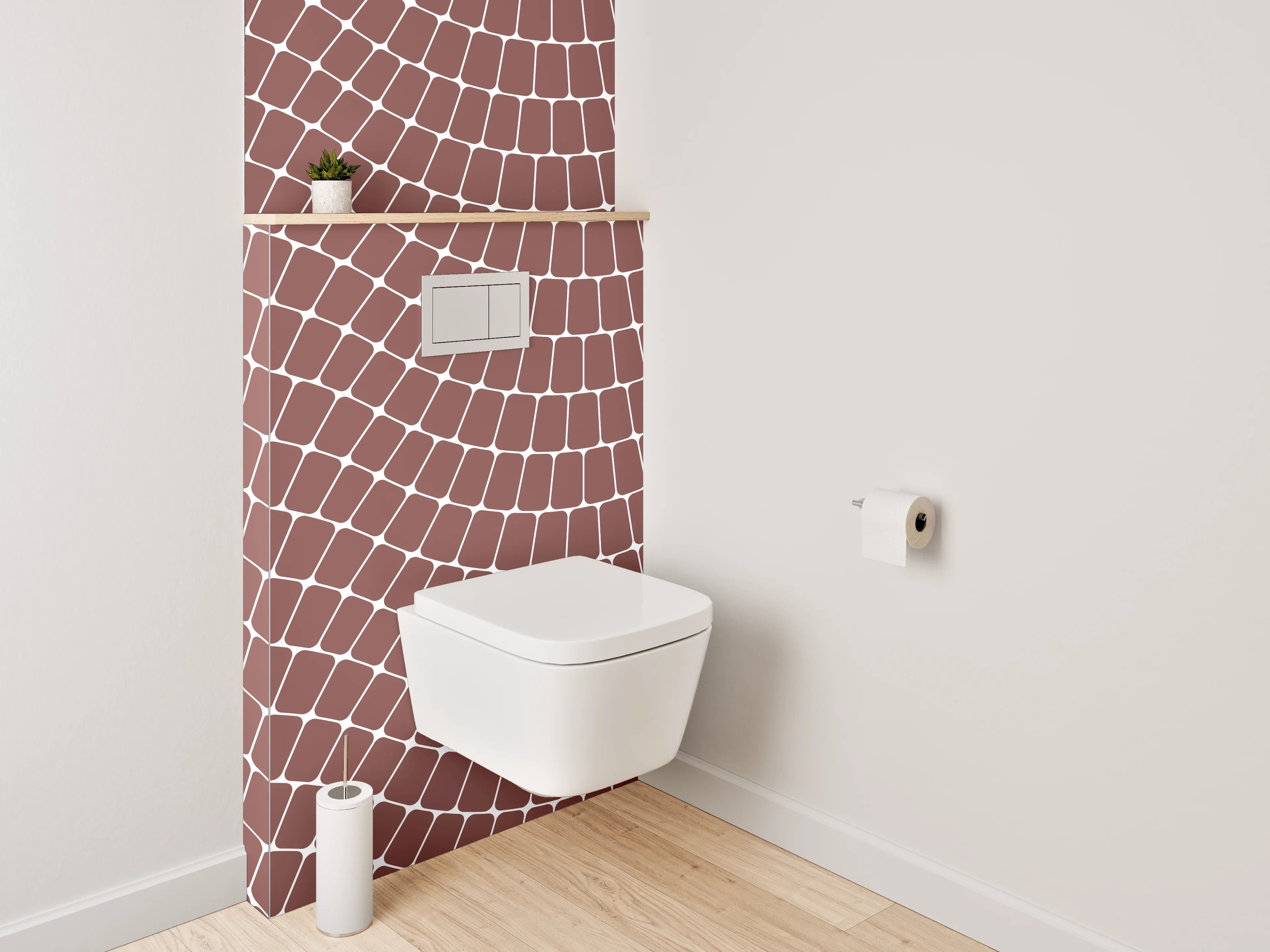 WC-Rückwand - Wellenförmiges Retro-Muster Braun Weiß