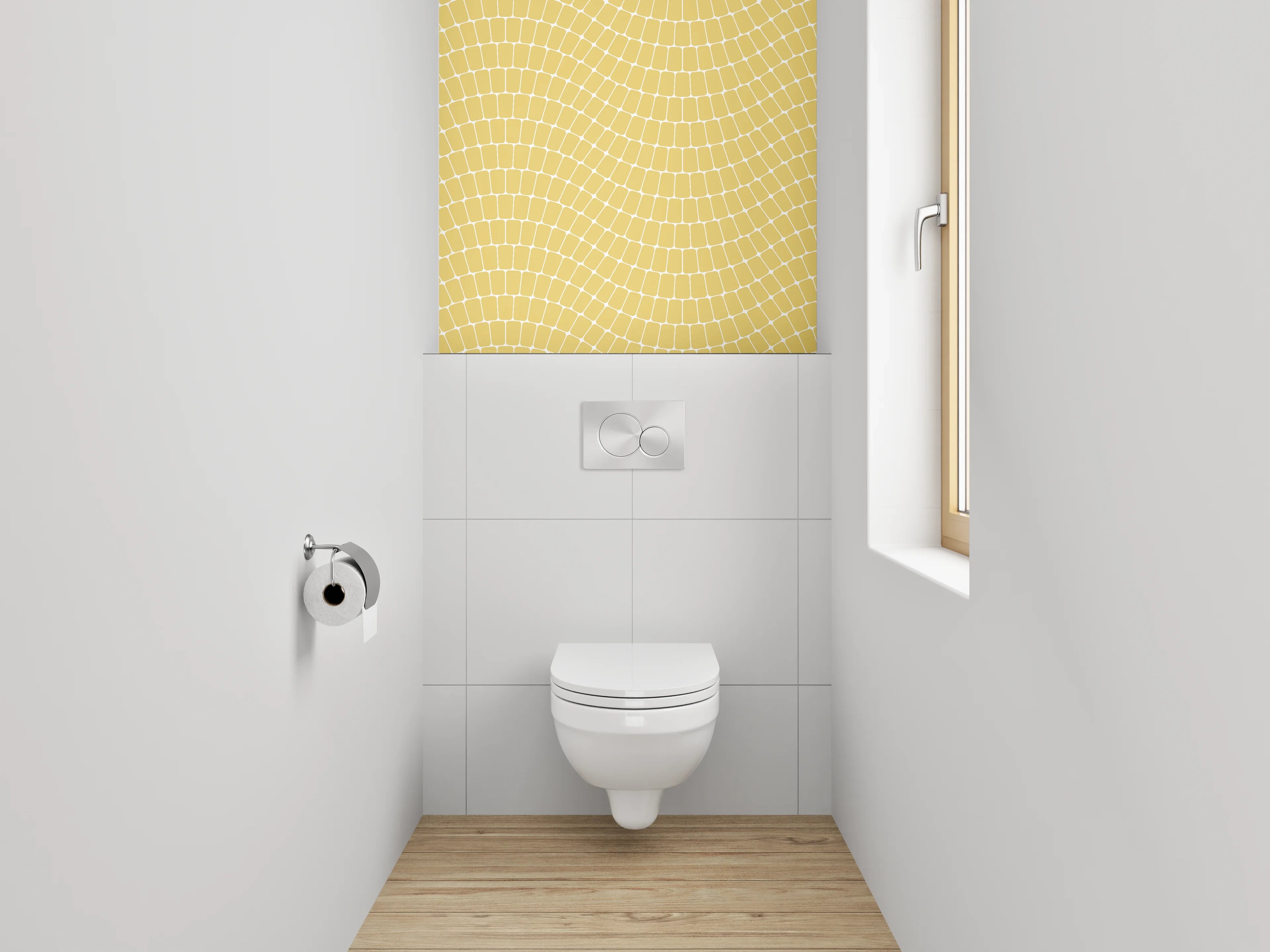 WC-Rückwand - Wellenförmiges Retro-Muster Gelb Weiß