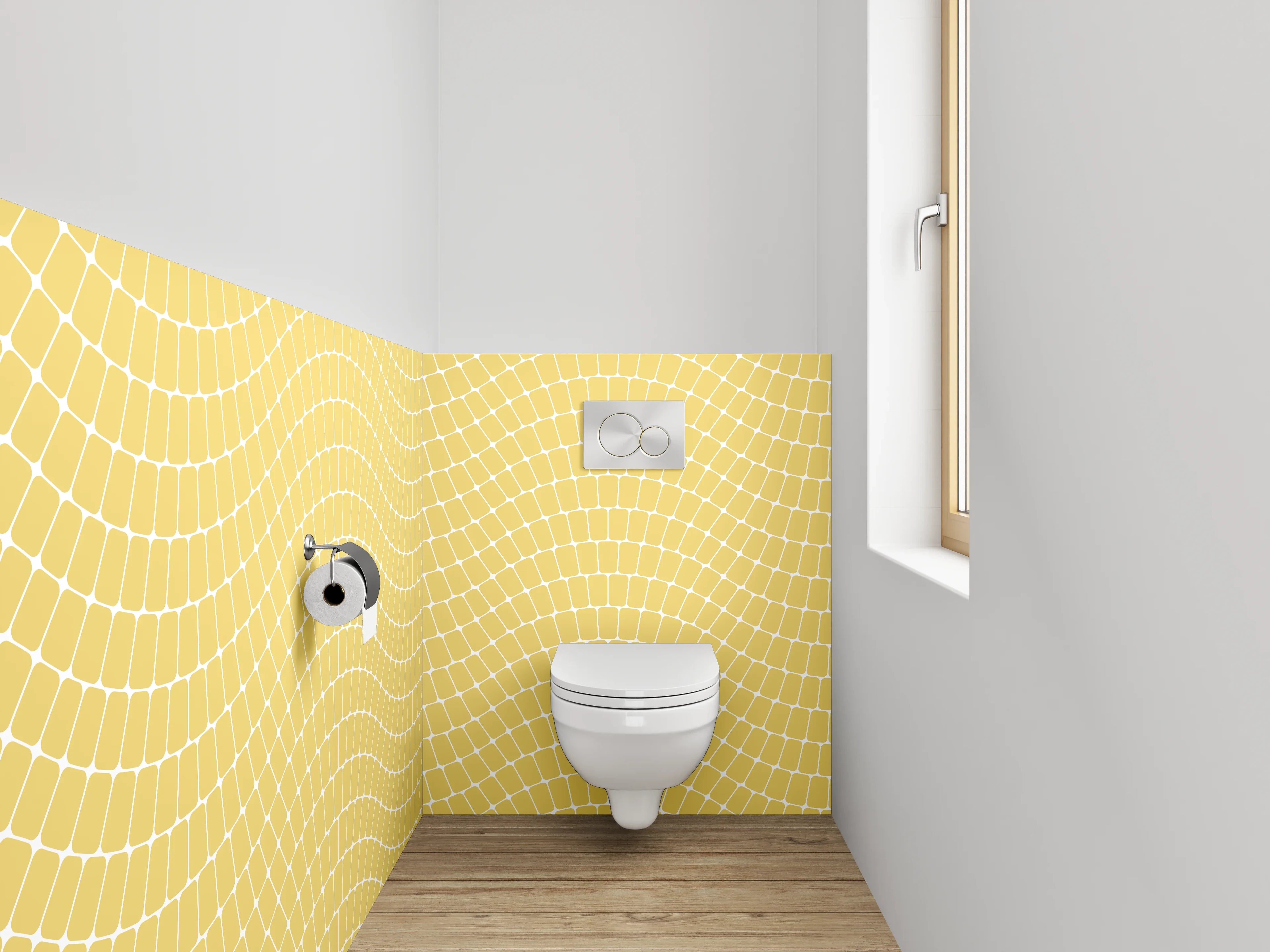 WC-Rückwand - Wellenförmiges Retro-Muster Gelb Weiß