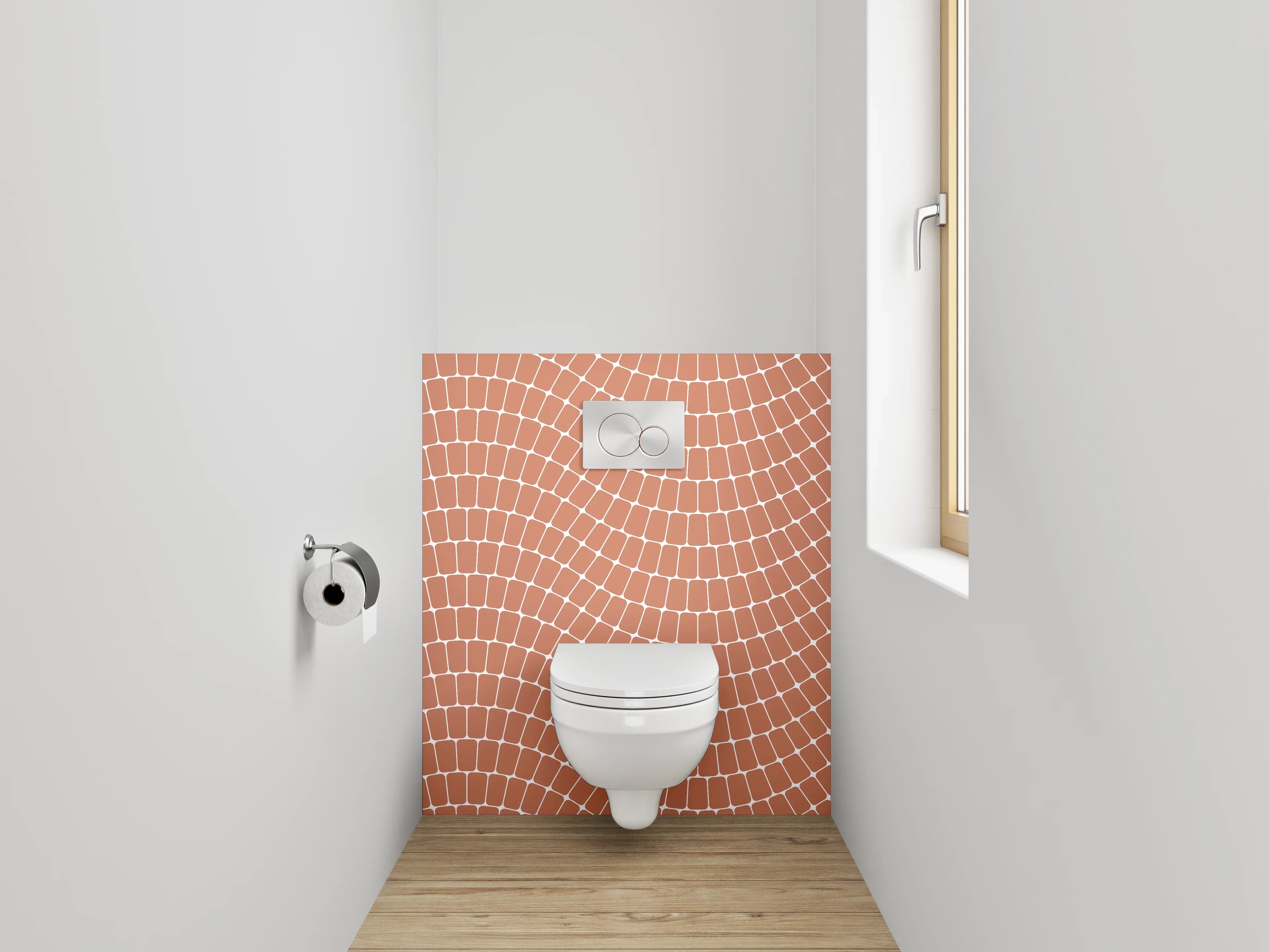 WC-Rückwand - Wellenförmiges Retro-Muster in Terrakotta