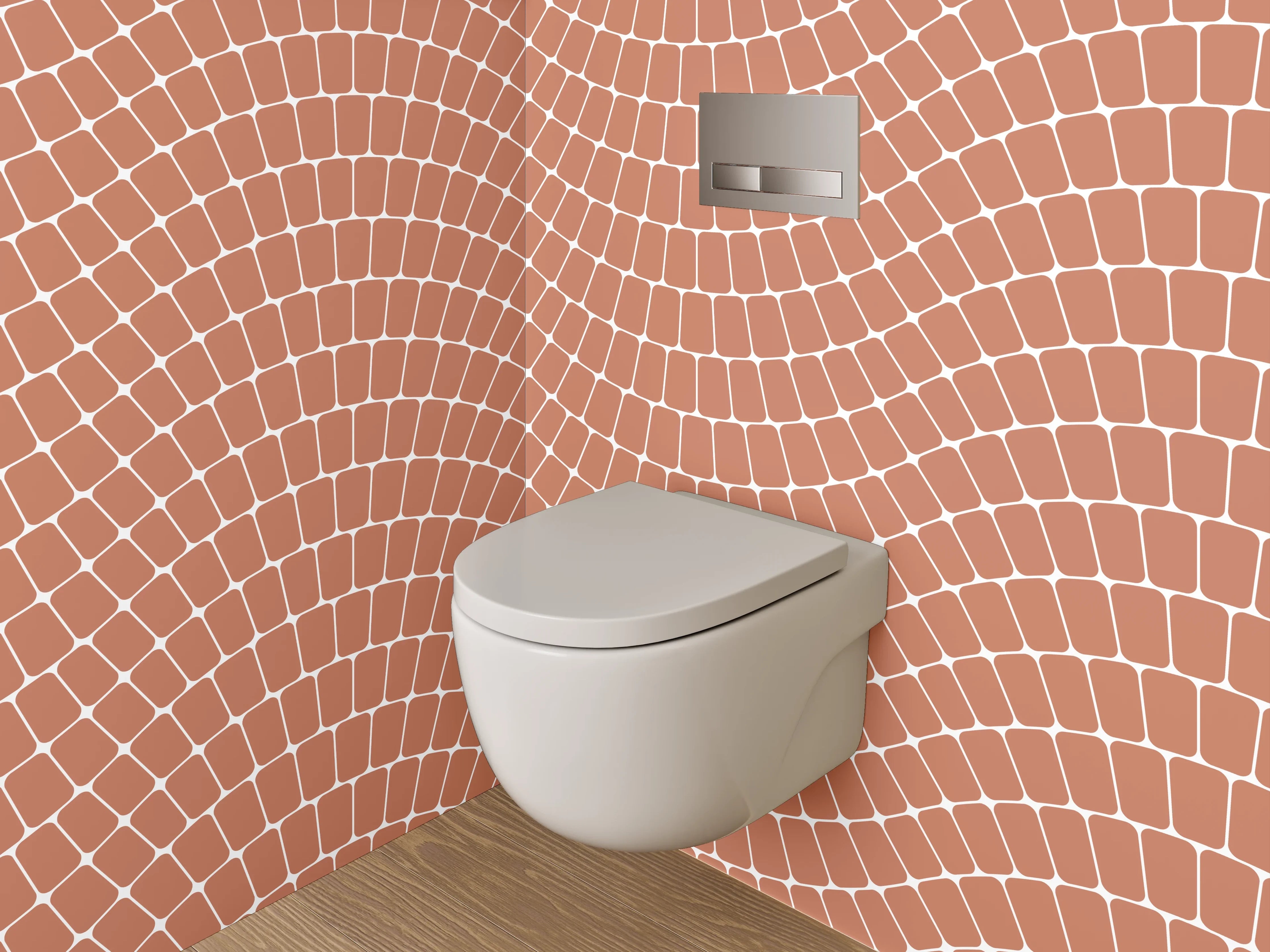 WC-Rückwand - Wellenförmiges Retro-Muster in Terrakotta