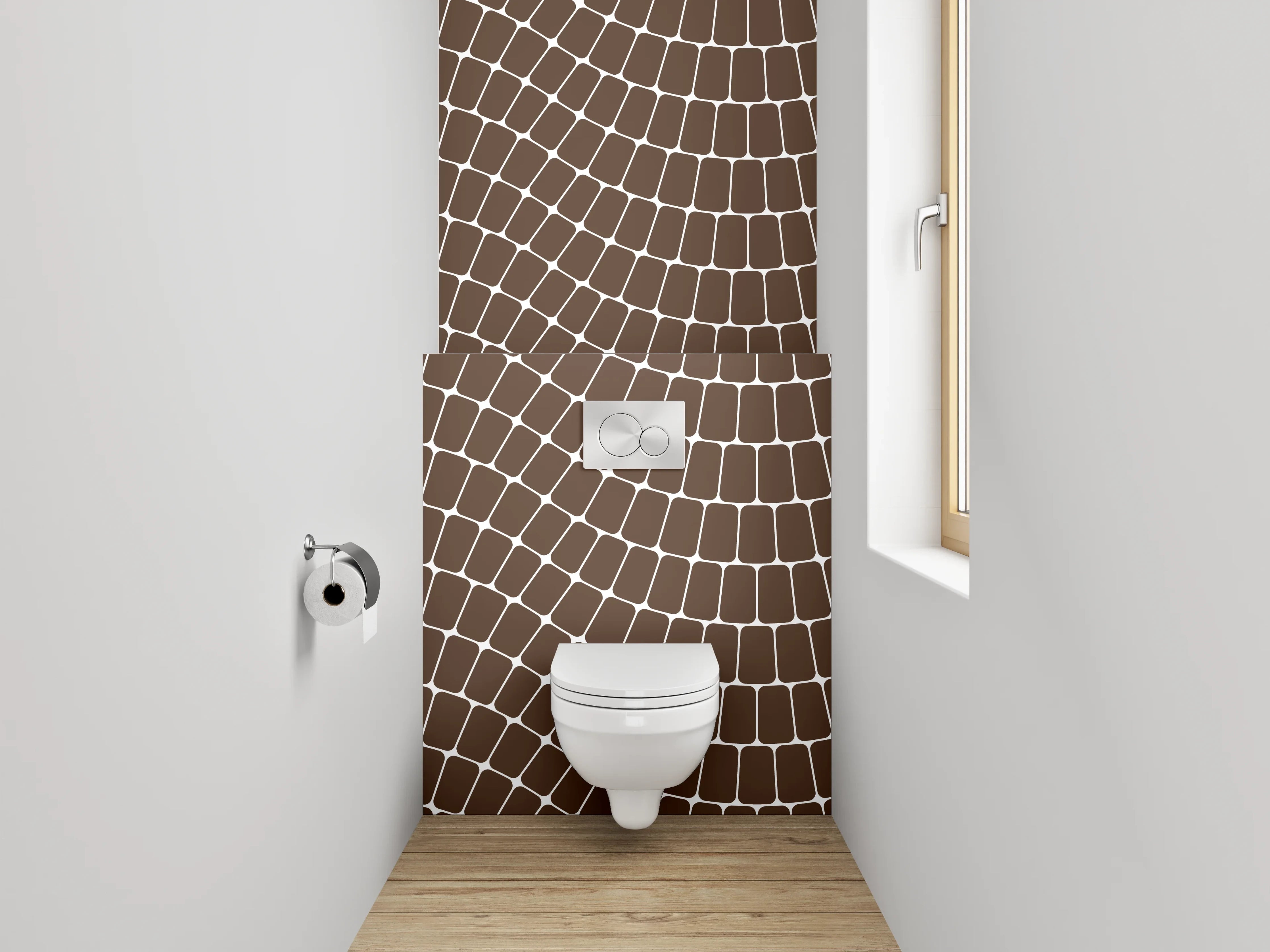 WC-Rückwand - Wellenförmiges geometrisches Linienmuster Braun