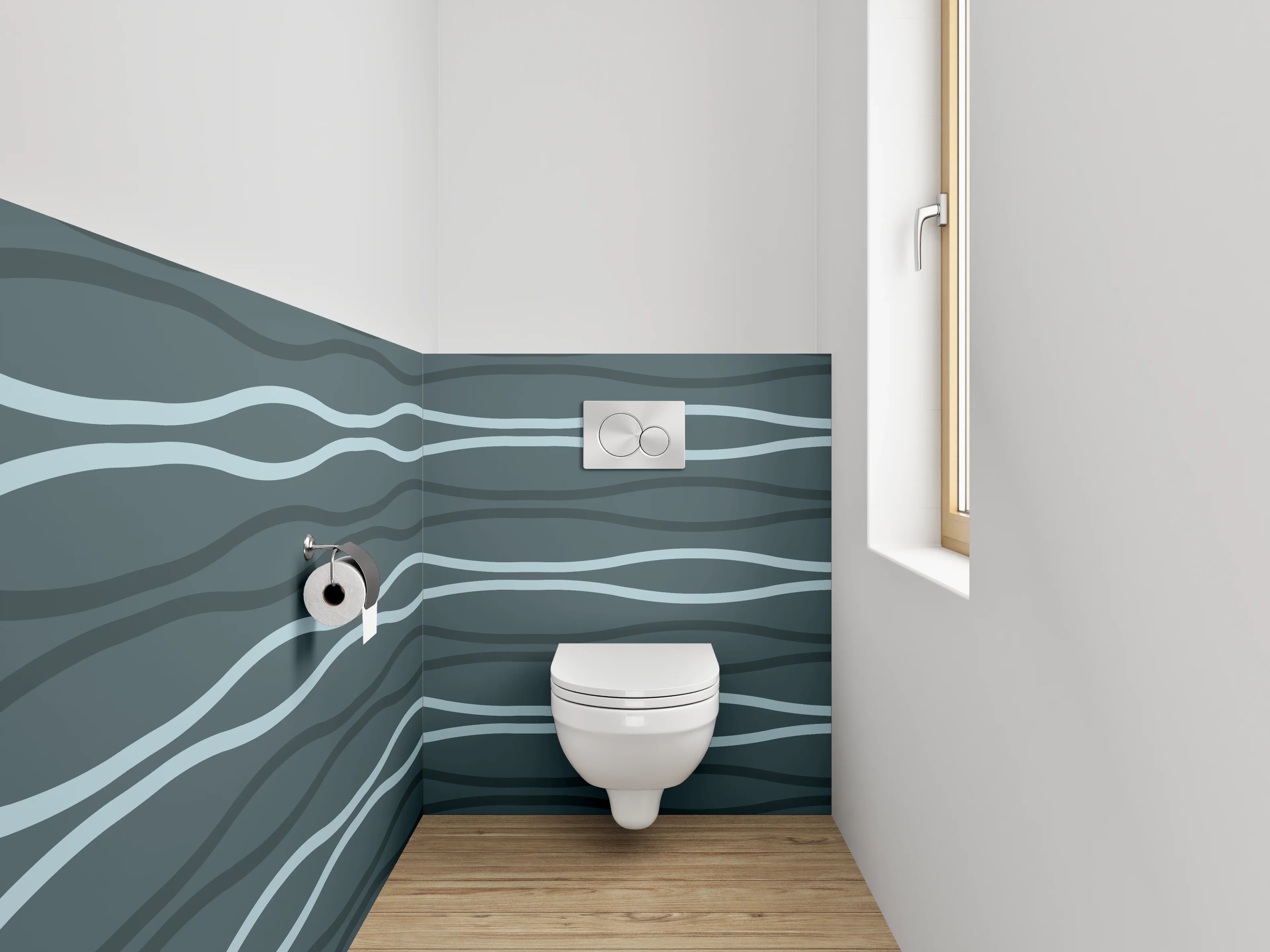 WC-Rückwand - Wellenlinien Muster Abstrakt Blau-Grau