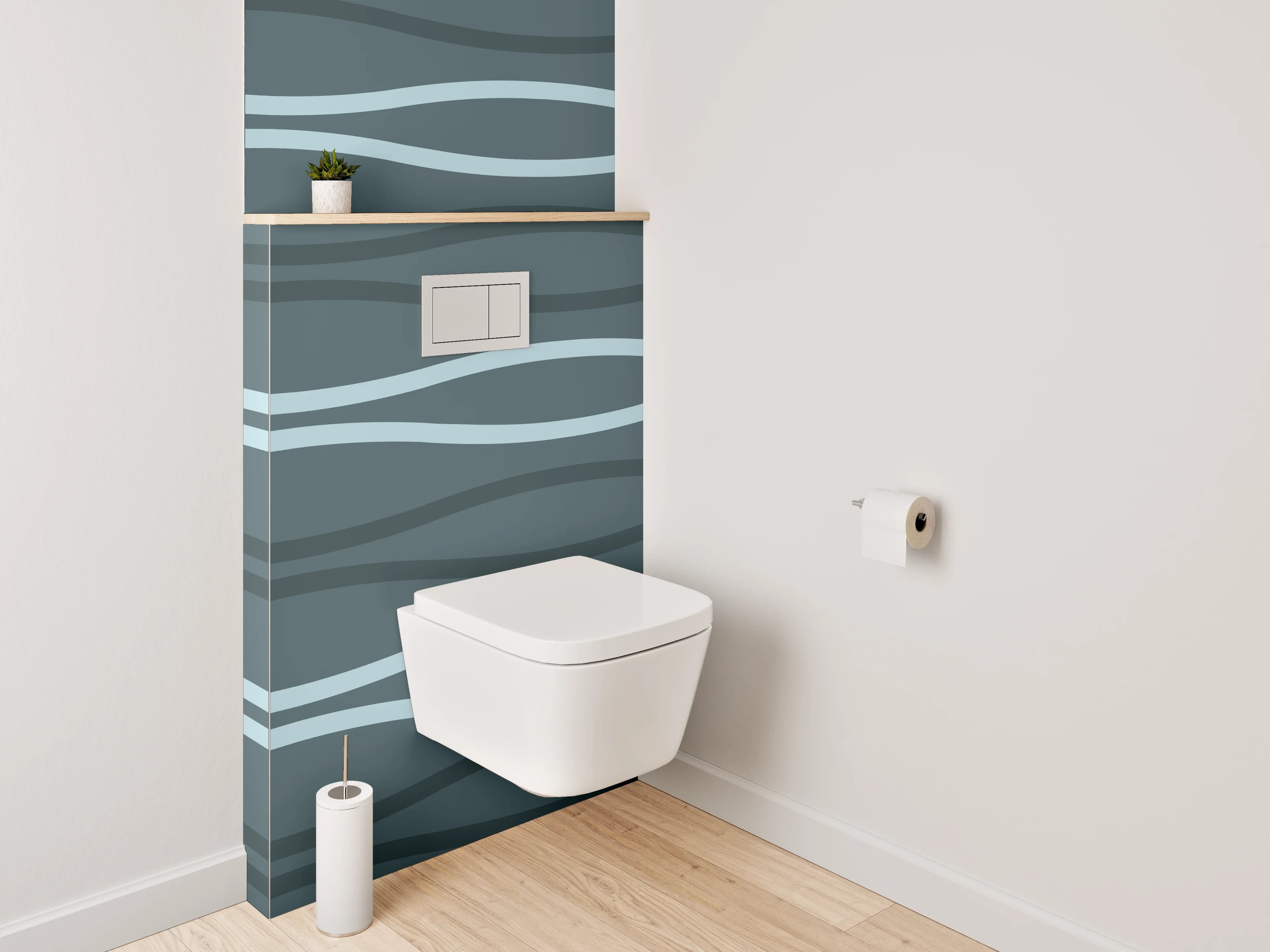 WC-Rückwand - Wellenlinien Muster Abstrakt Blau-Grau