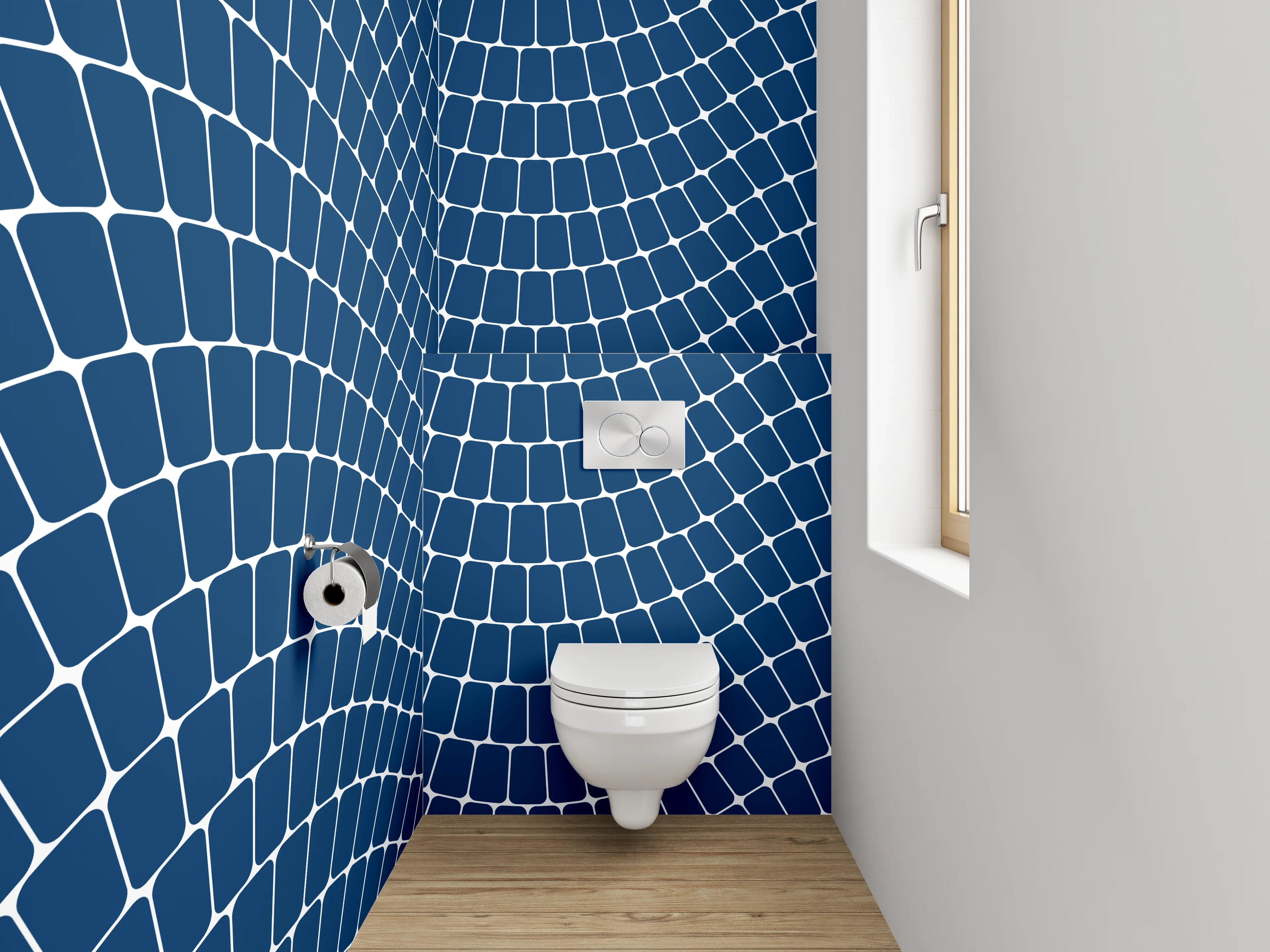 WC-Rückwand - Wellenlinien Muster Blau Weiß Dekor