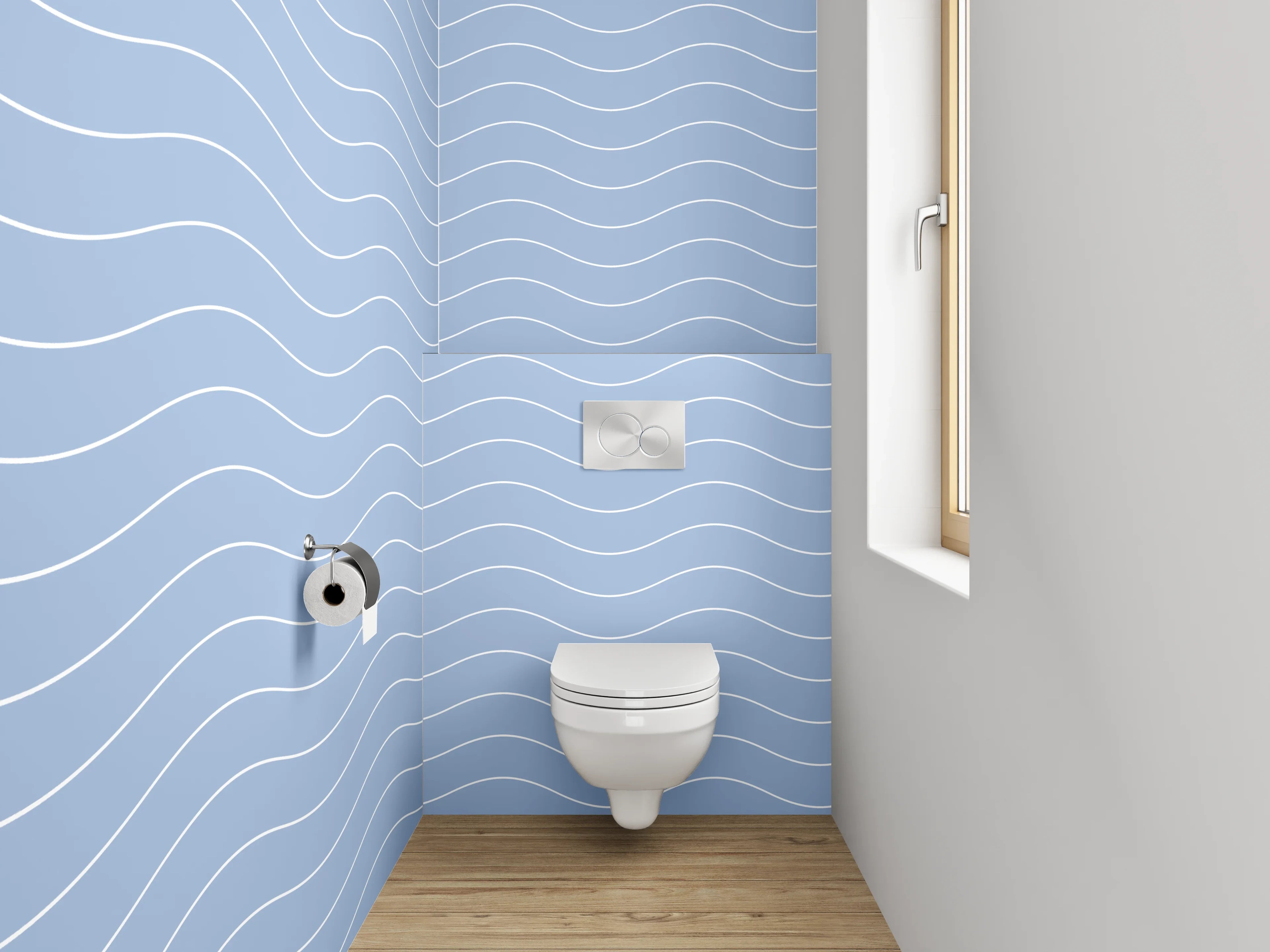 WC-Rückwand - Wellenmuster Blau Grau Minimalistisch
