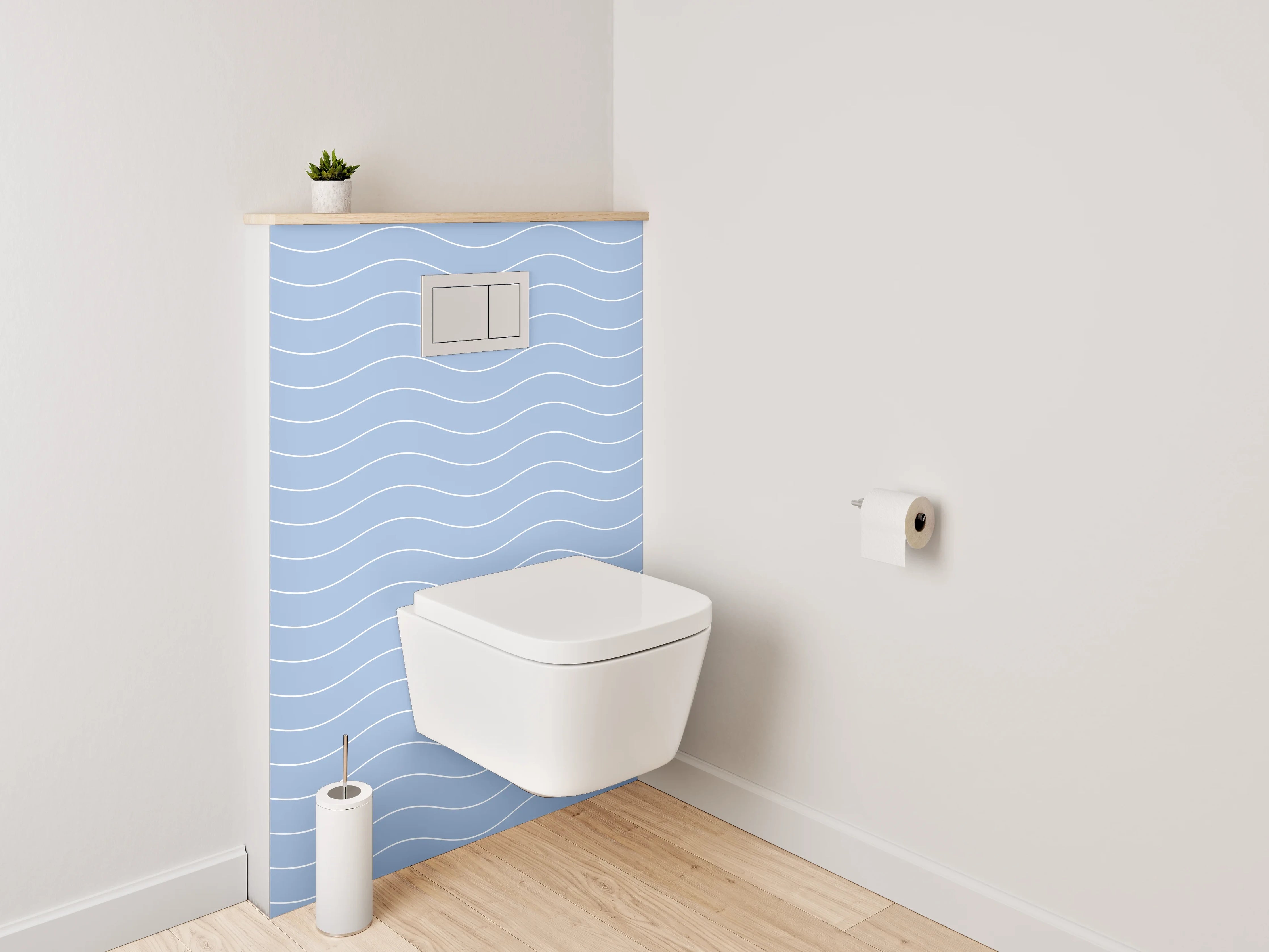 WC-Rückwand - Wellenmuster Blau Grau Minimalistisch