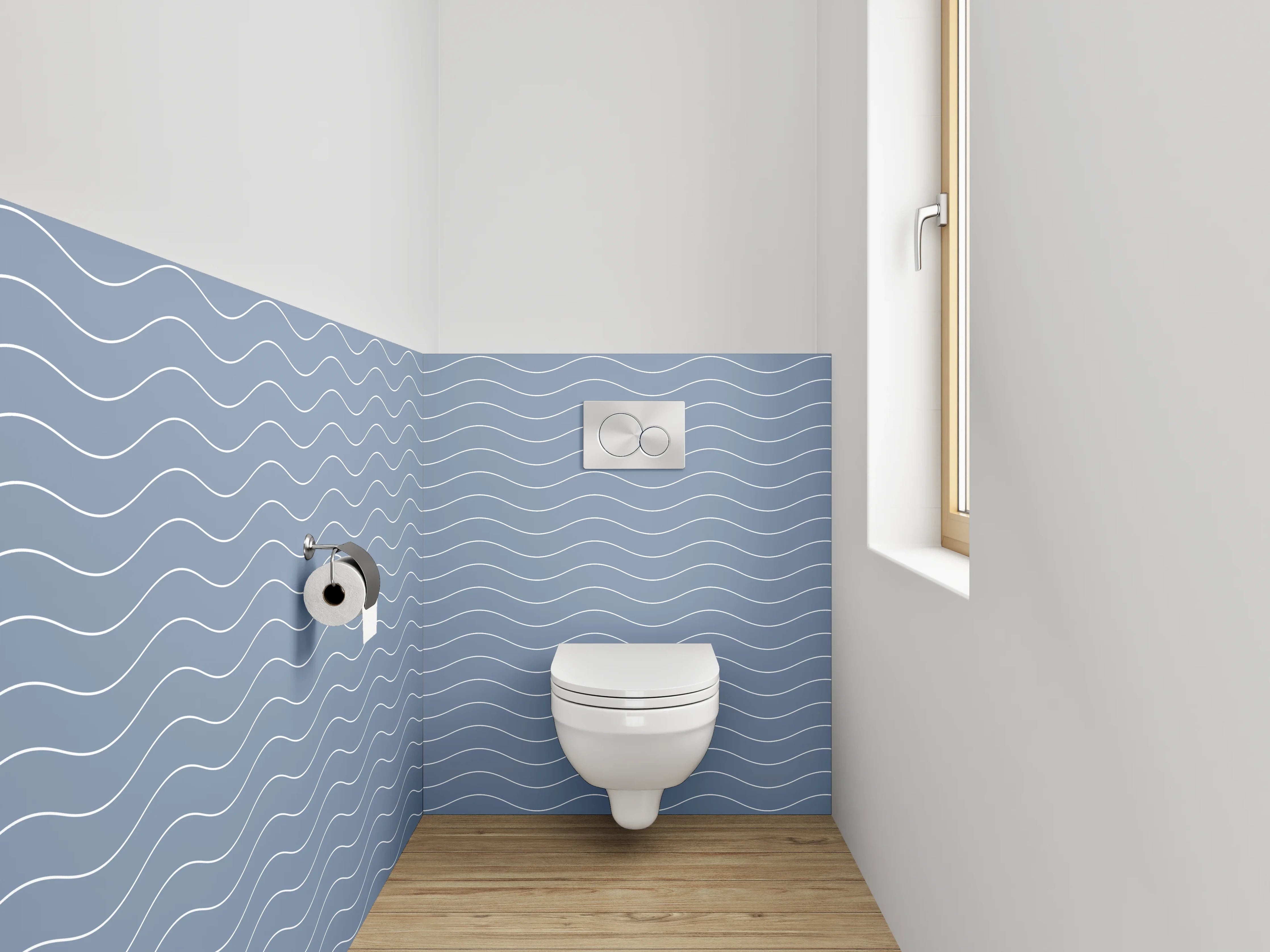 WC-Rückwand - Wellenmuster Blau Grau Modern