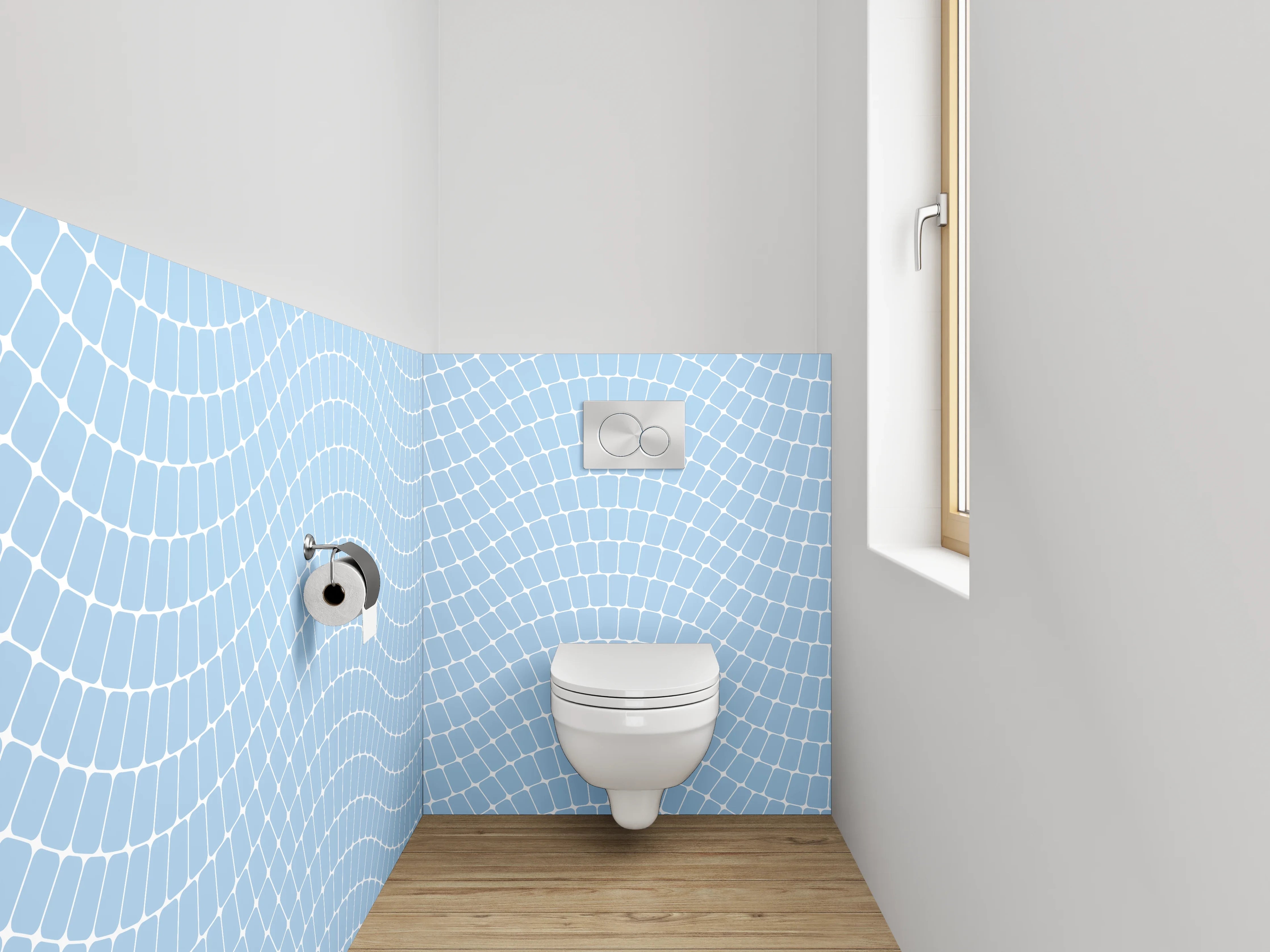 WC-Rückwand - Wellenmuster Blau Weiß Modern