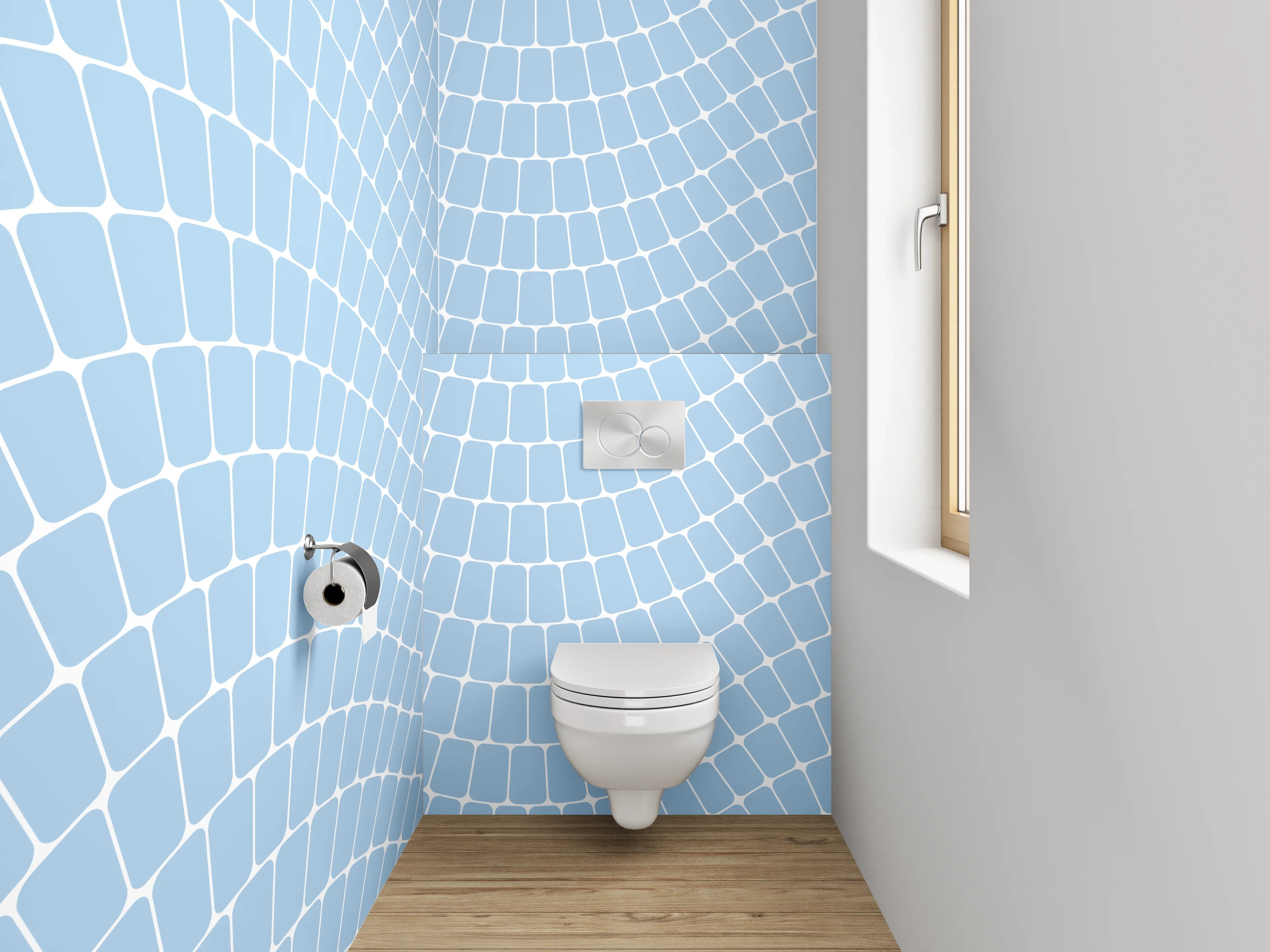 WC-Rückwand - Wellenmuster Blau Weiß Modern