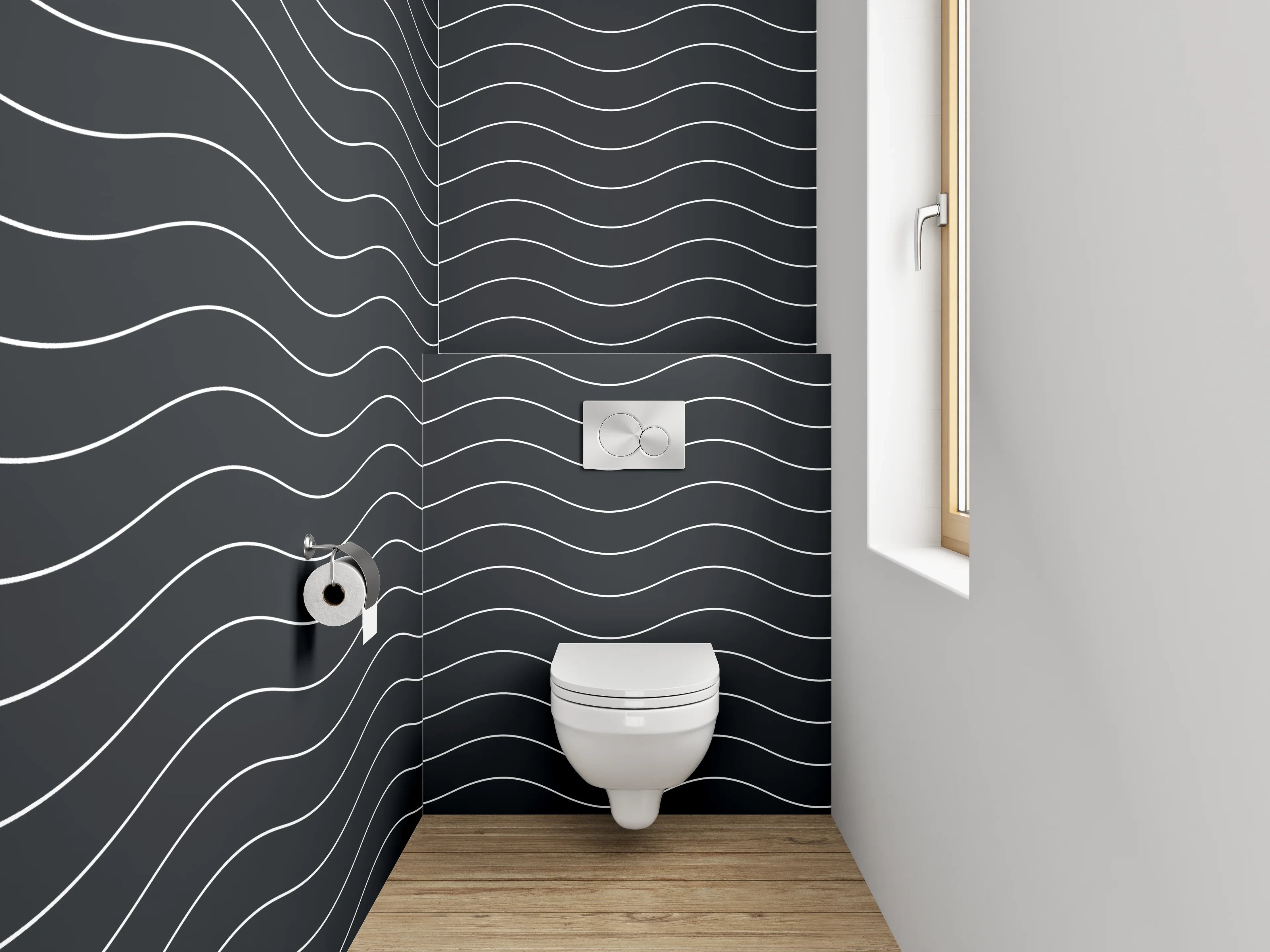 WC-Rückwand - Wellenmuster Minimalistisch Grau Weiß