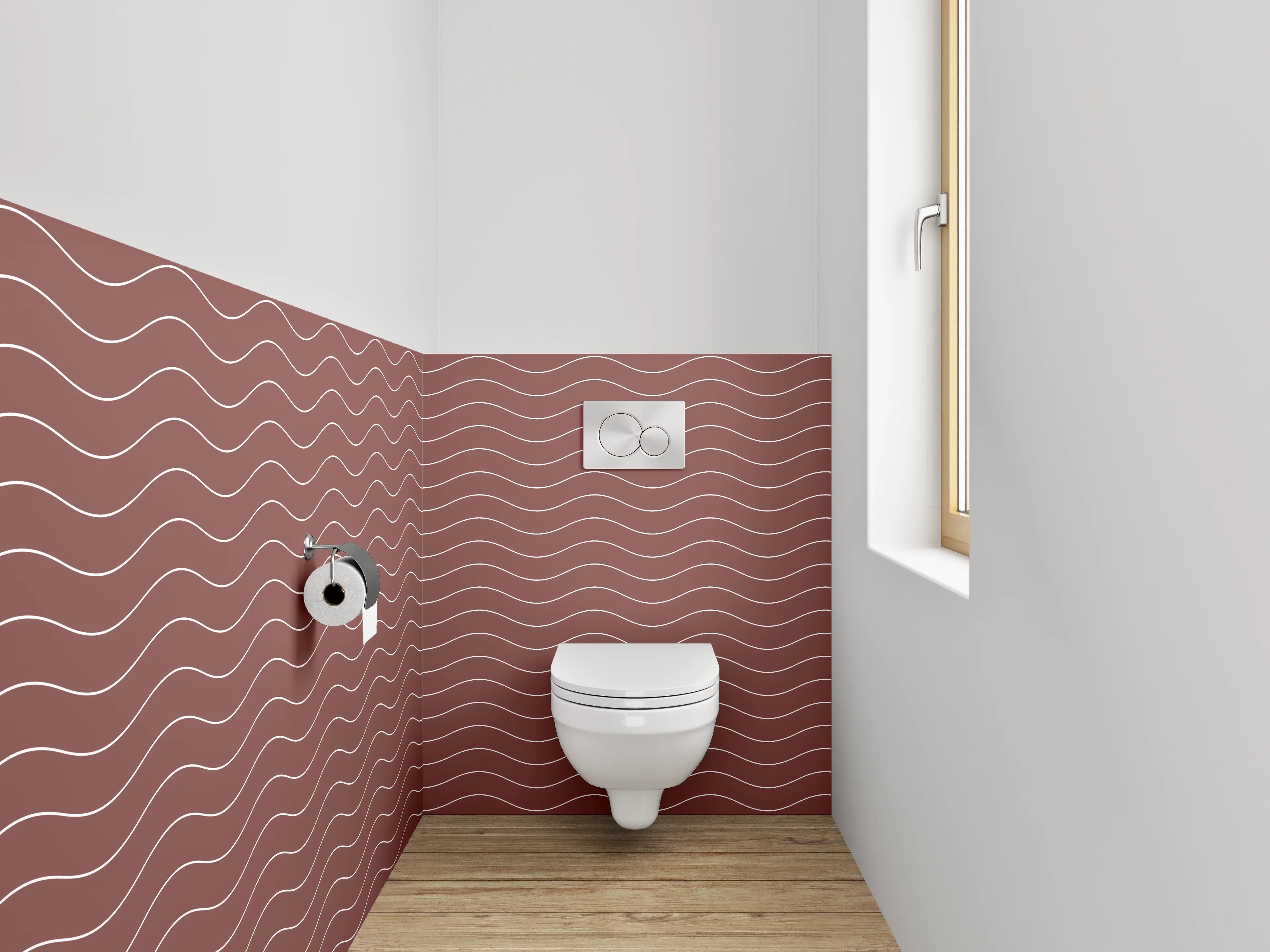 WC-Rückwand - Wellenmuster Rot Weiß Minimalistisch