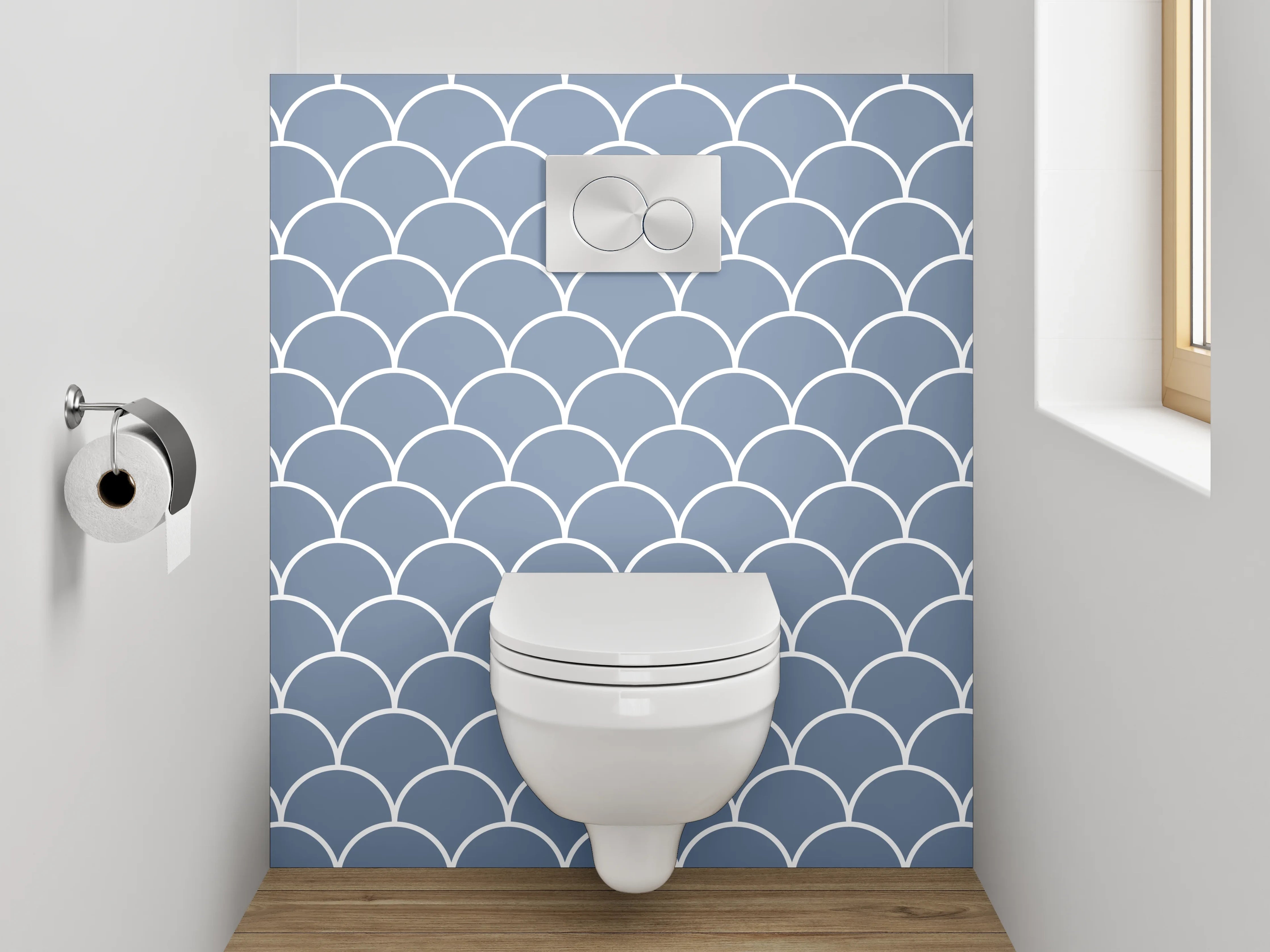 WC-Rückwand - Wellenmuster Skandi Blau Weiß
