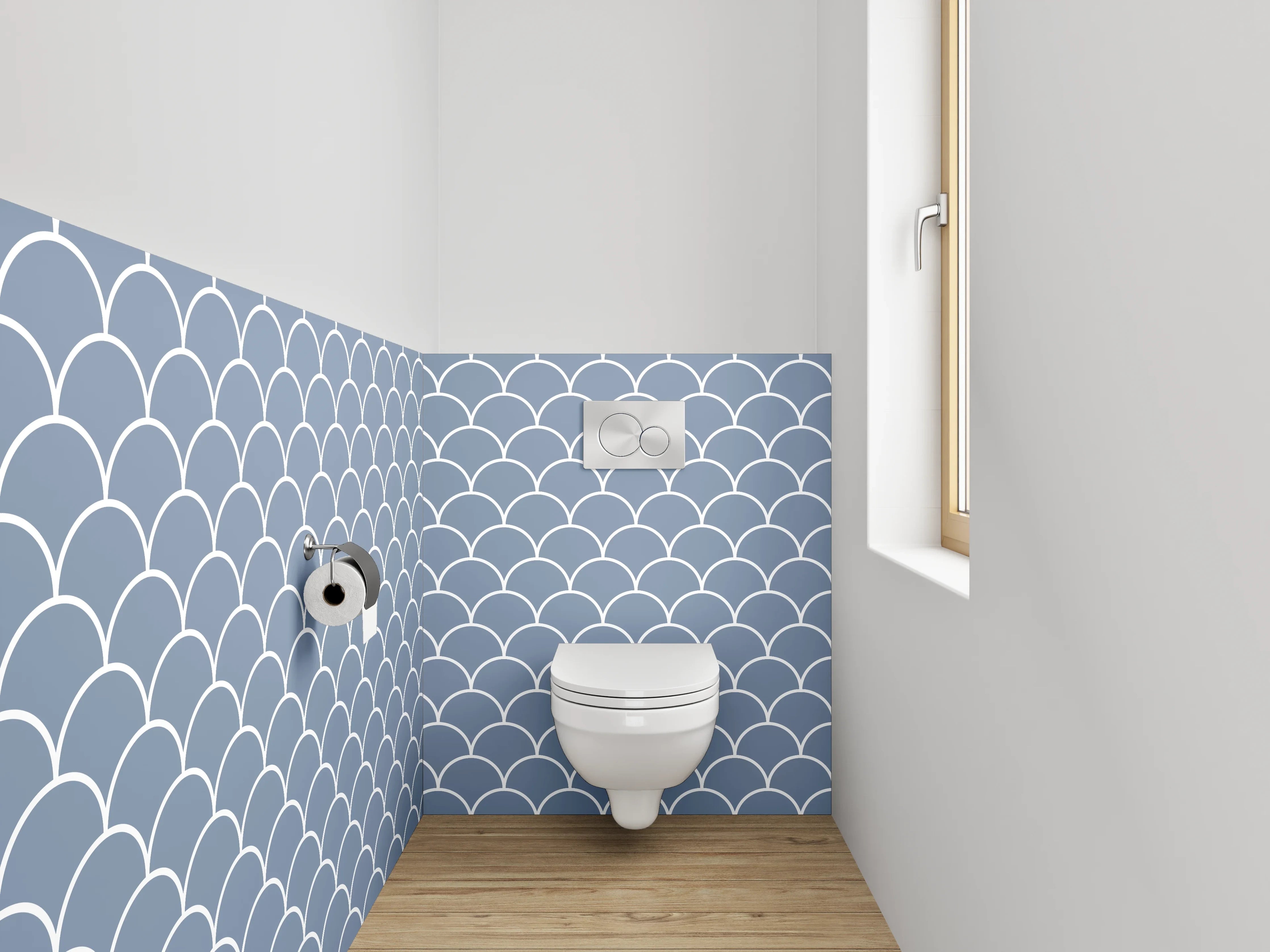WC-Rückwand - Wellenmuster Skandi Blau Weiß