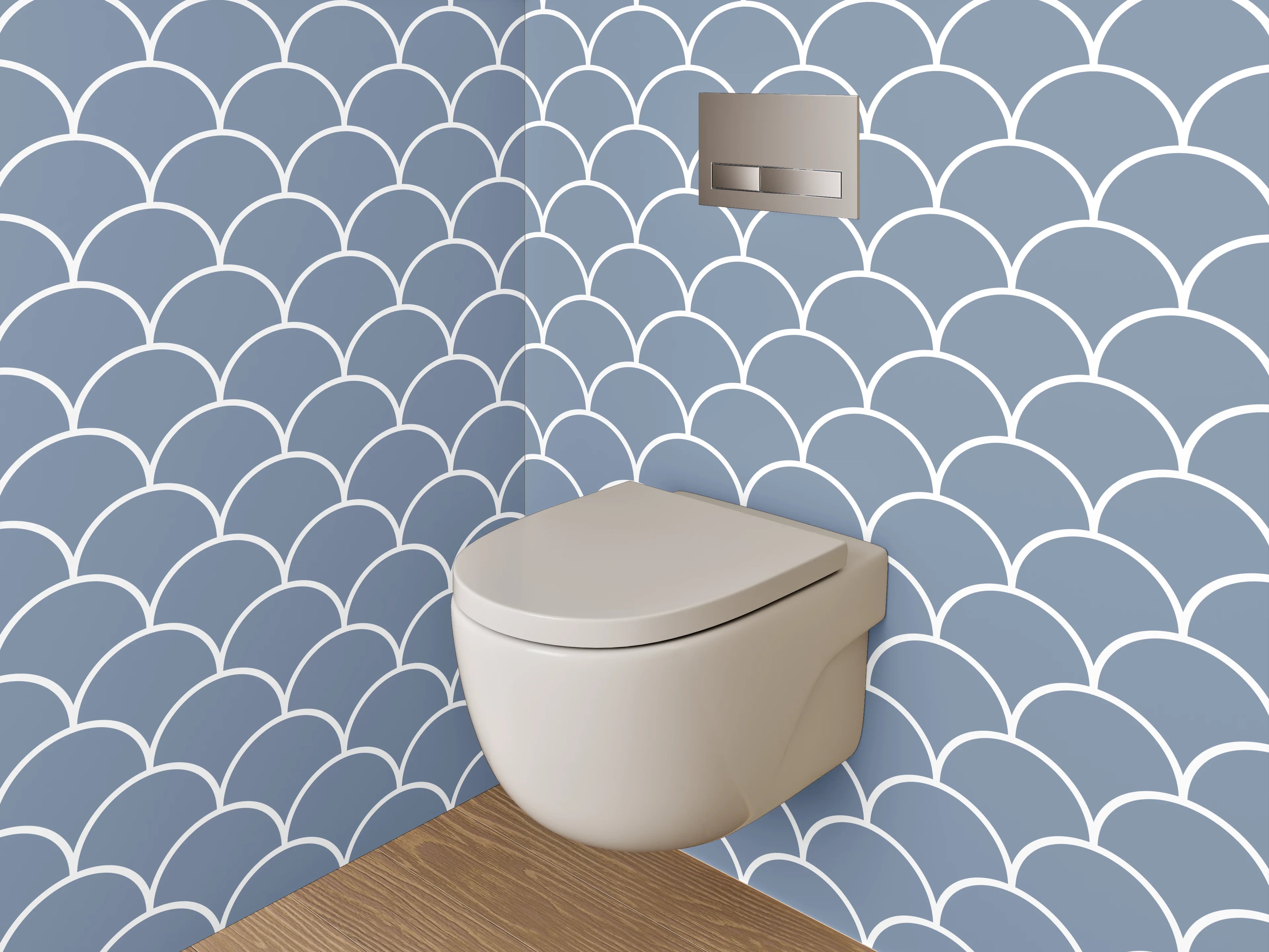 WC-Rückwand - Wellenmuster Skandi Blau Weiß