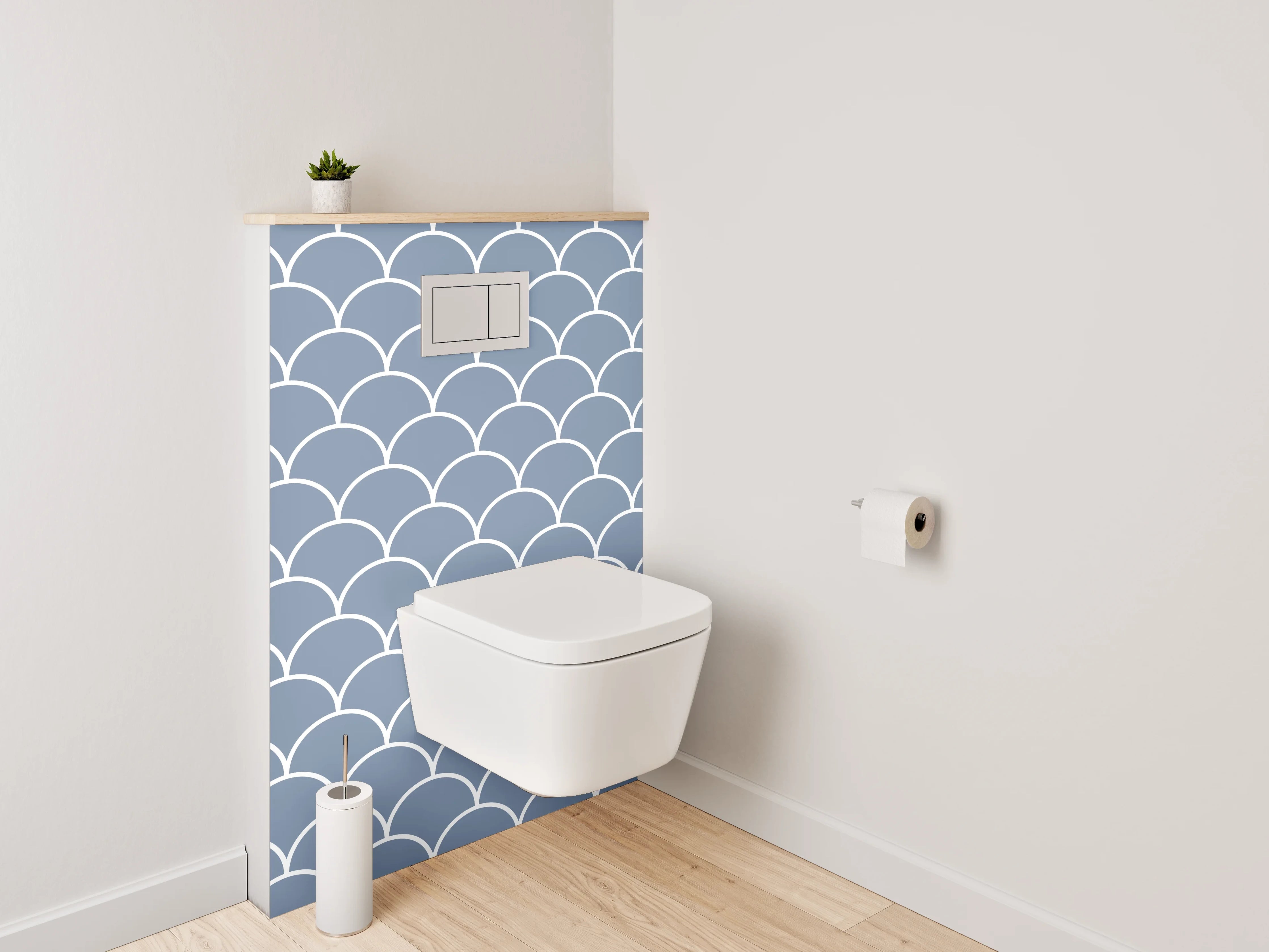 WC-Rückwand - Wellenmuster Skandi Blau Weiß