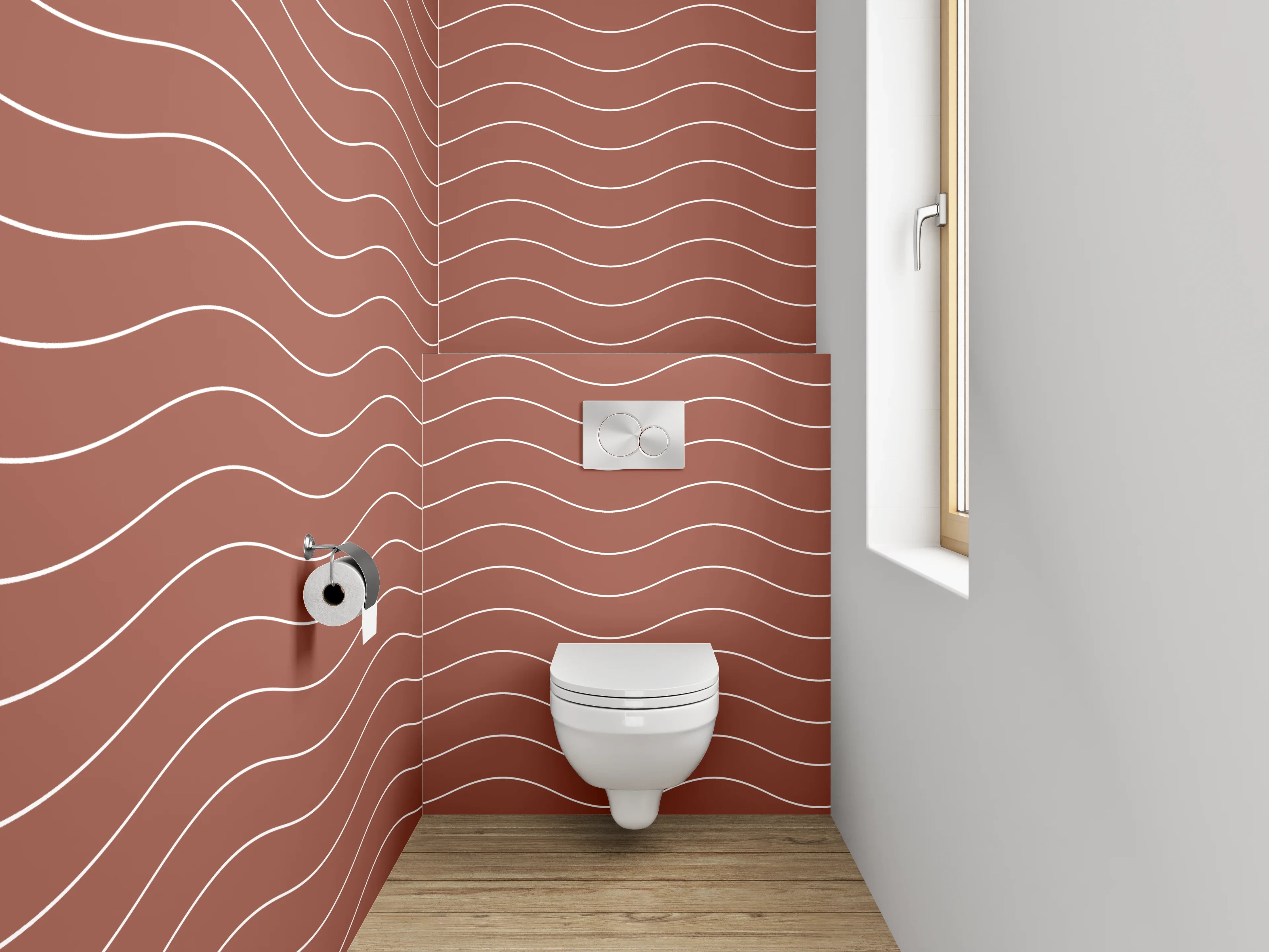 WC-Rückwand - Wellenmuster Terrakotta Minimal Abstrakt