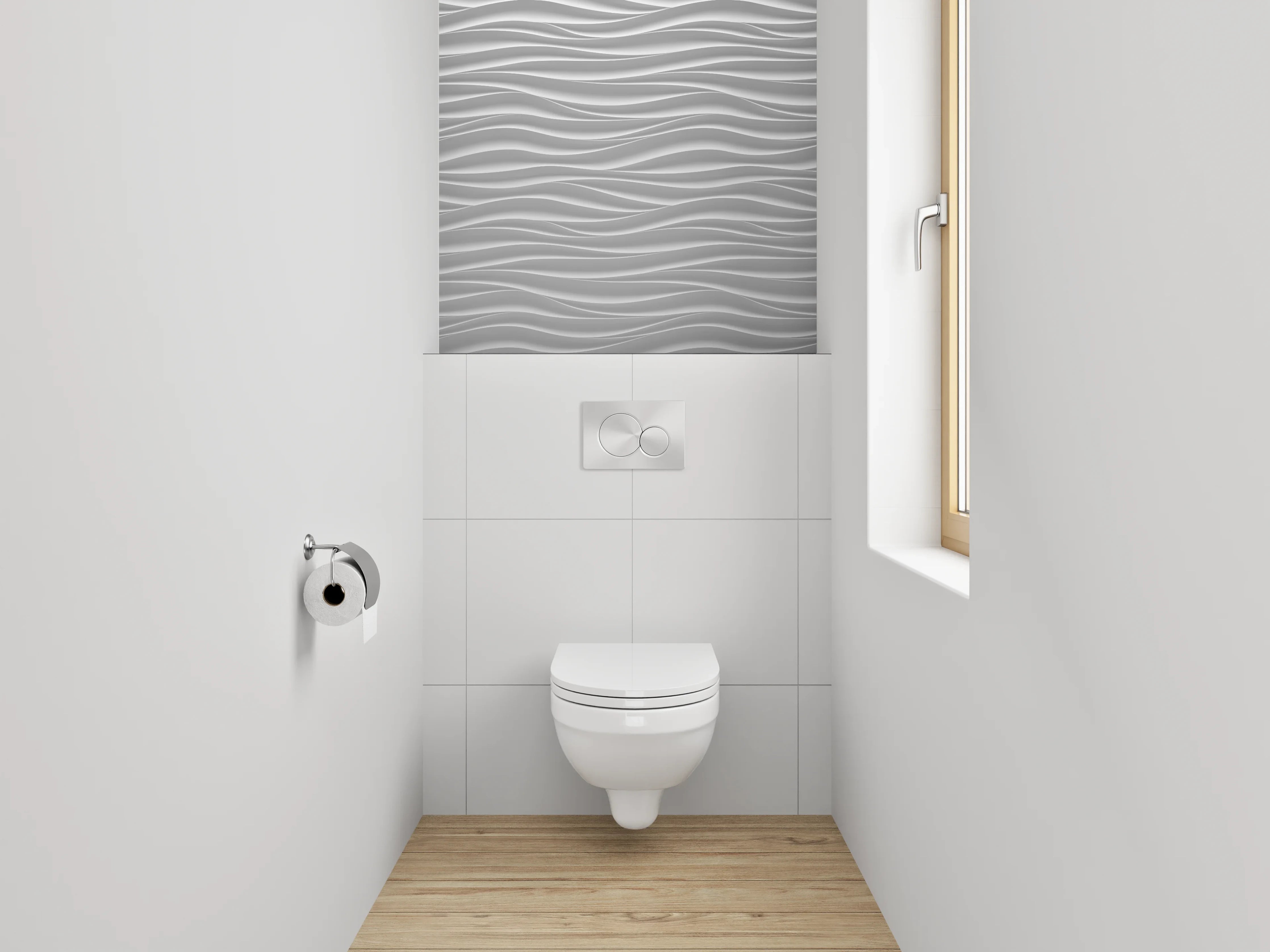 WC-Rückwand - Wellenstruktur Weiß Grau Wanddekor