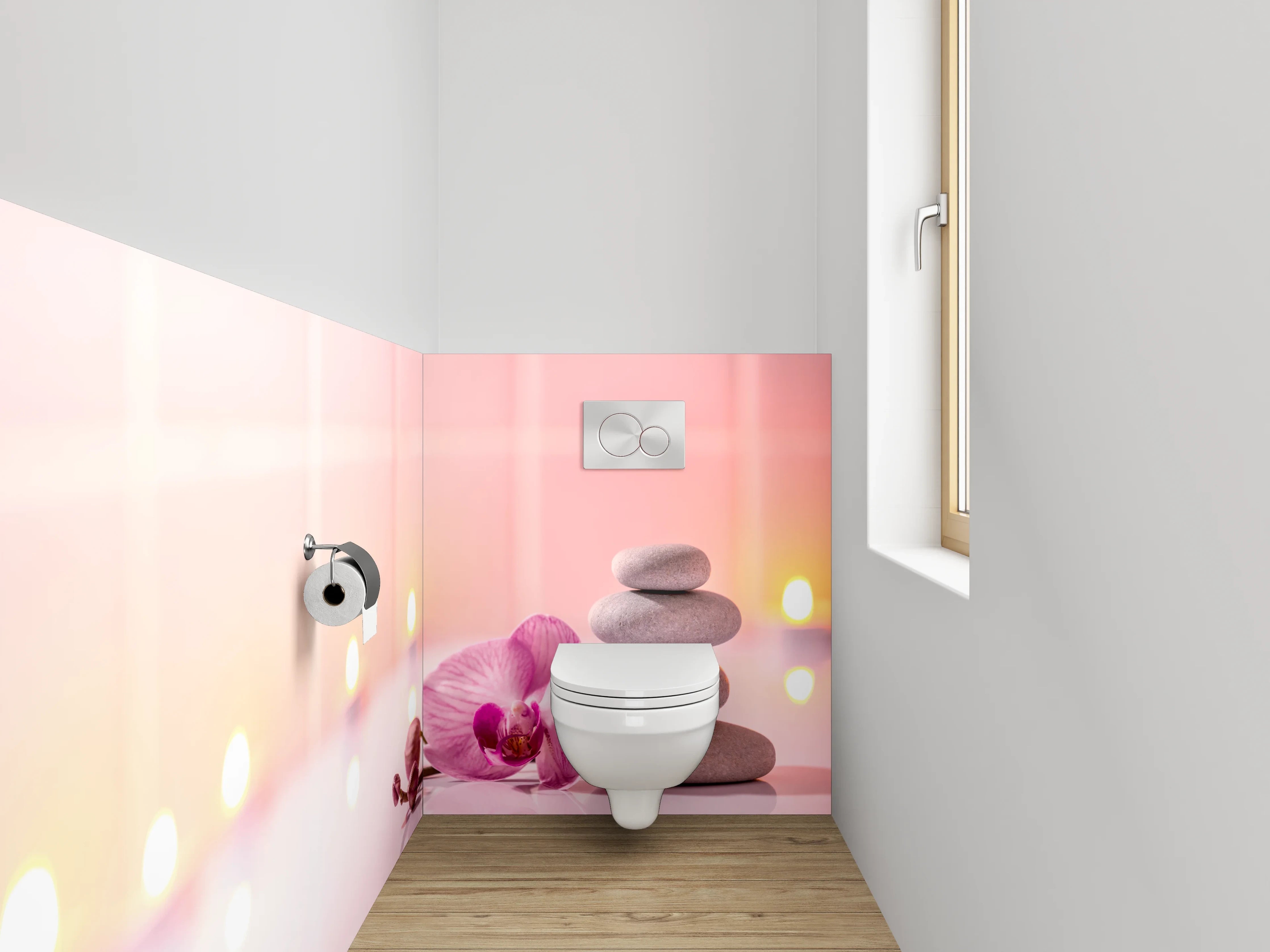 WC-Rückwand - Wellness Steine und Orchidee Kerzenschein
