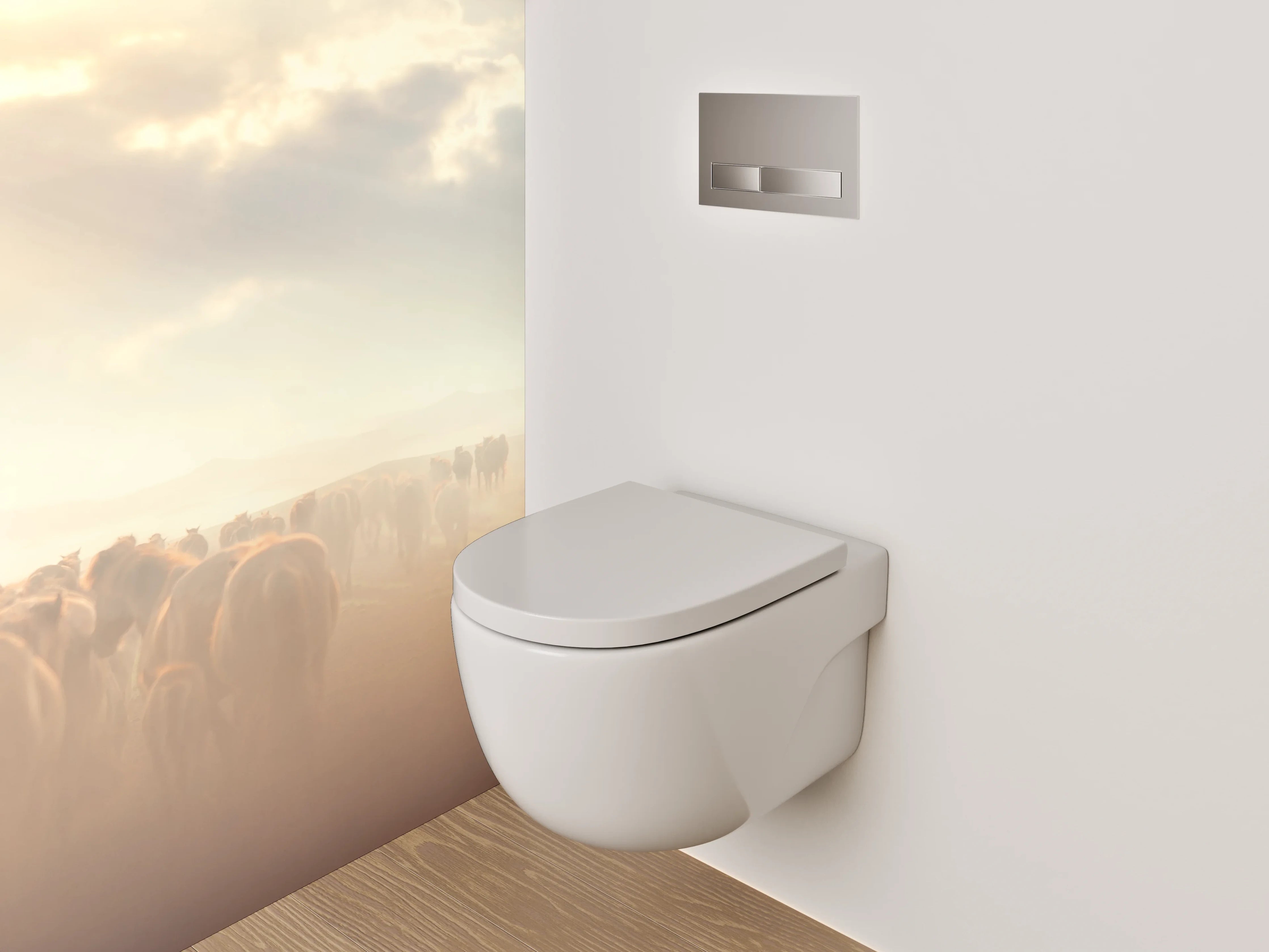 WC-Rückwand - Wildpferdeherde im Sonnenlicht Panorama