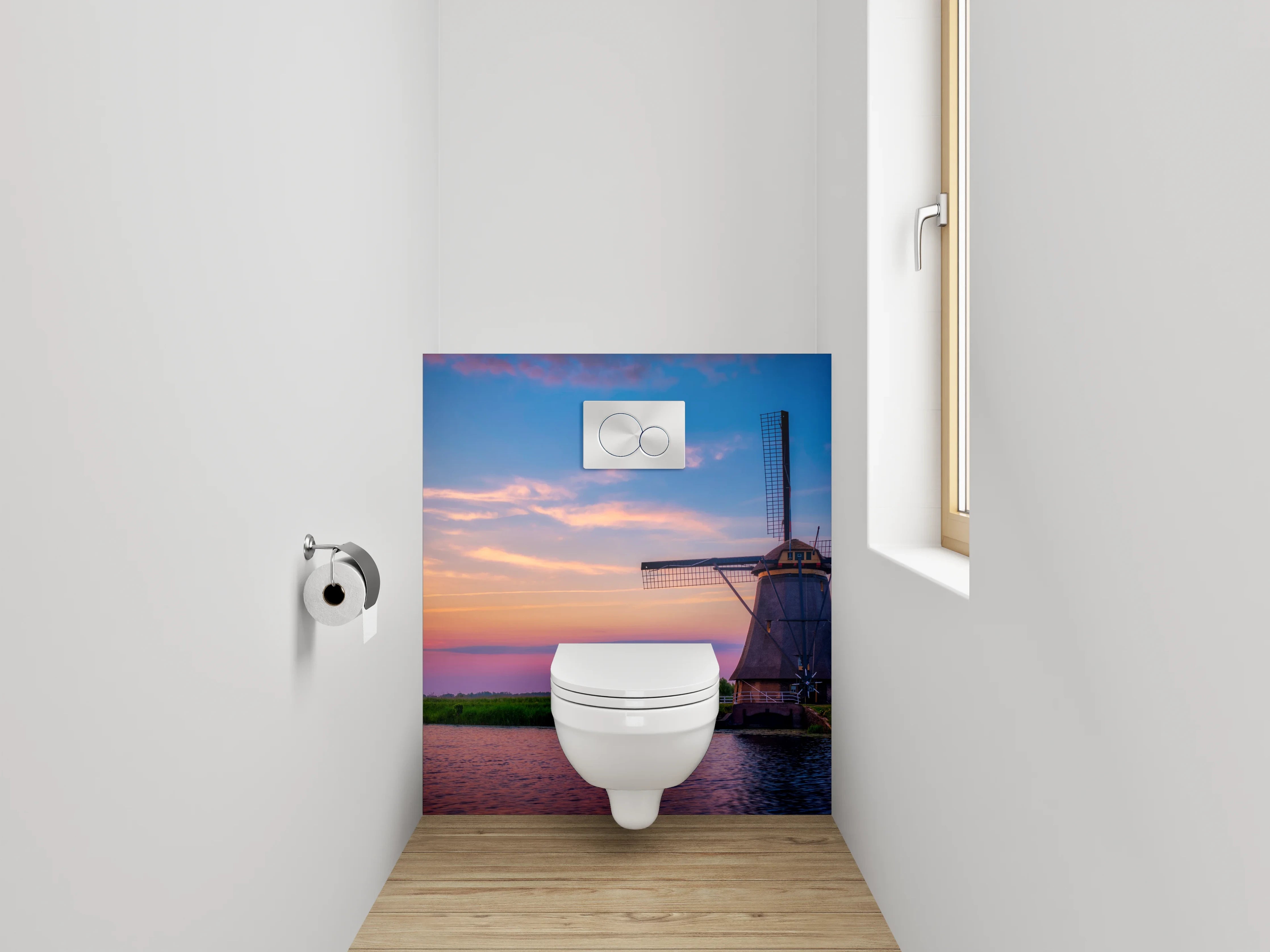 WC-Rückwand - Windmühlen im Sonnenuntergang Panorama