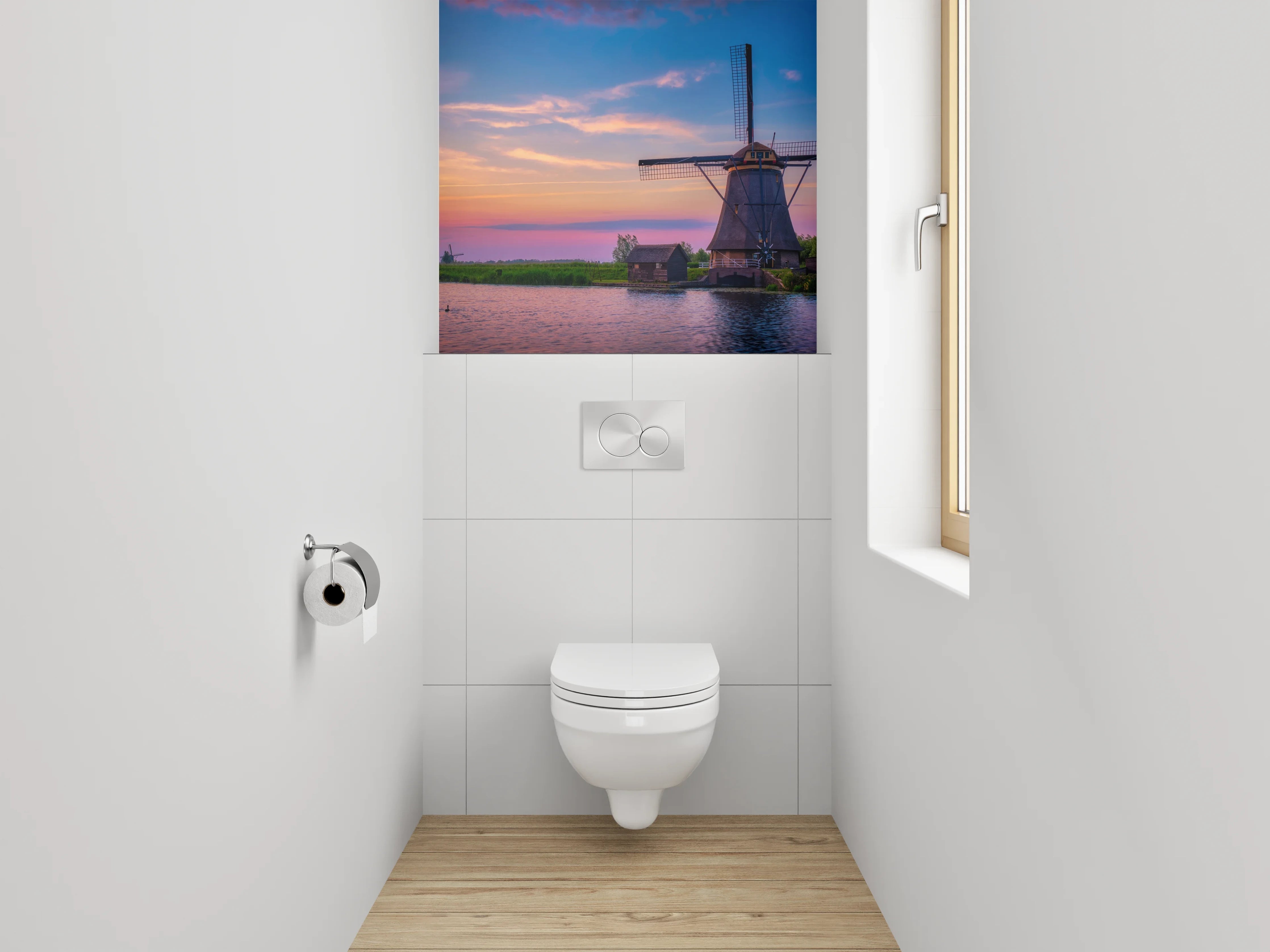 WC-Rückwand - Windmühlen im Sonnenuntergang Panorama