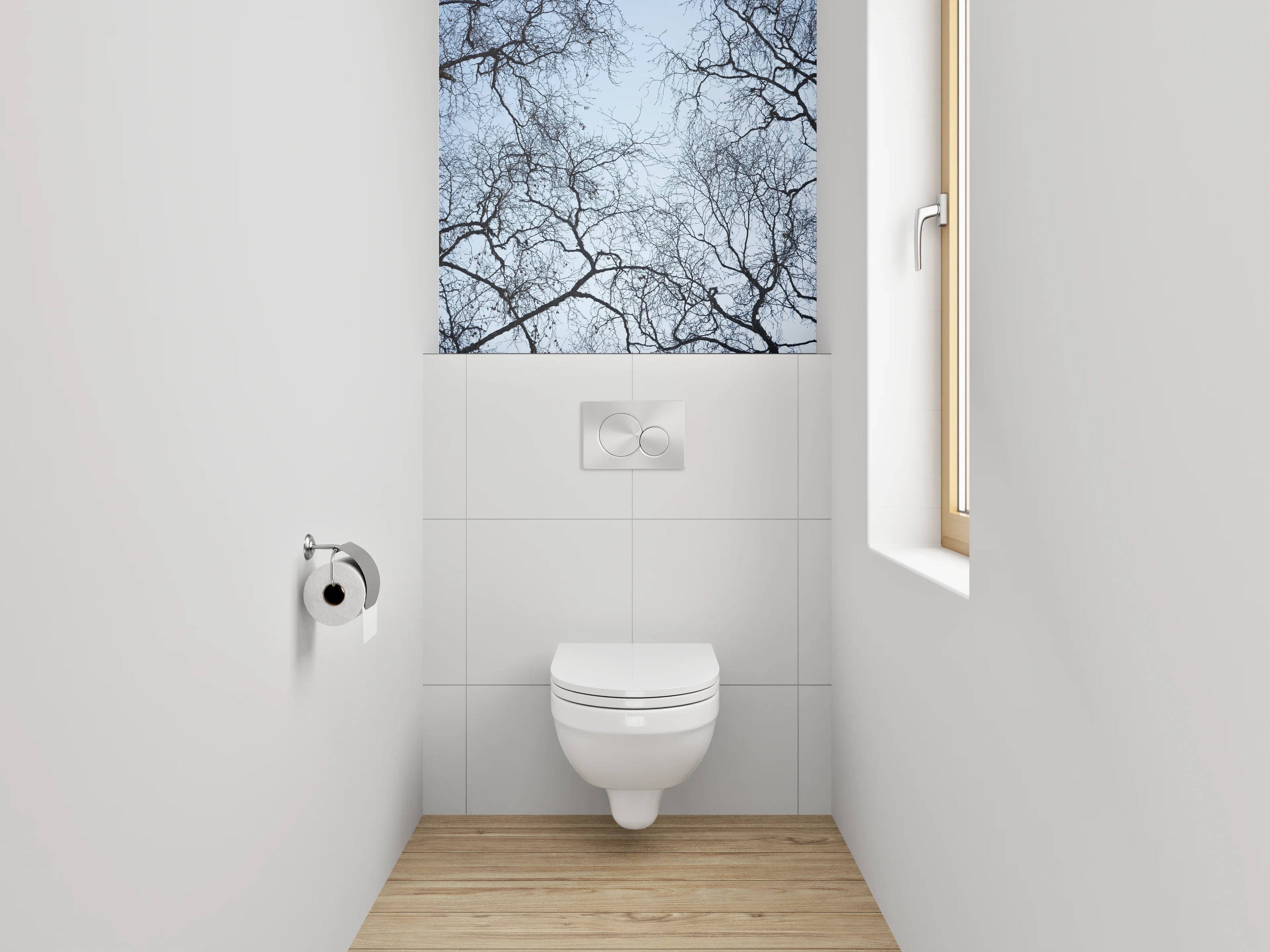 WC-Rückwand - Winterliche Baumkronen Silhouette