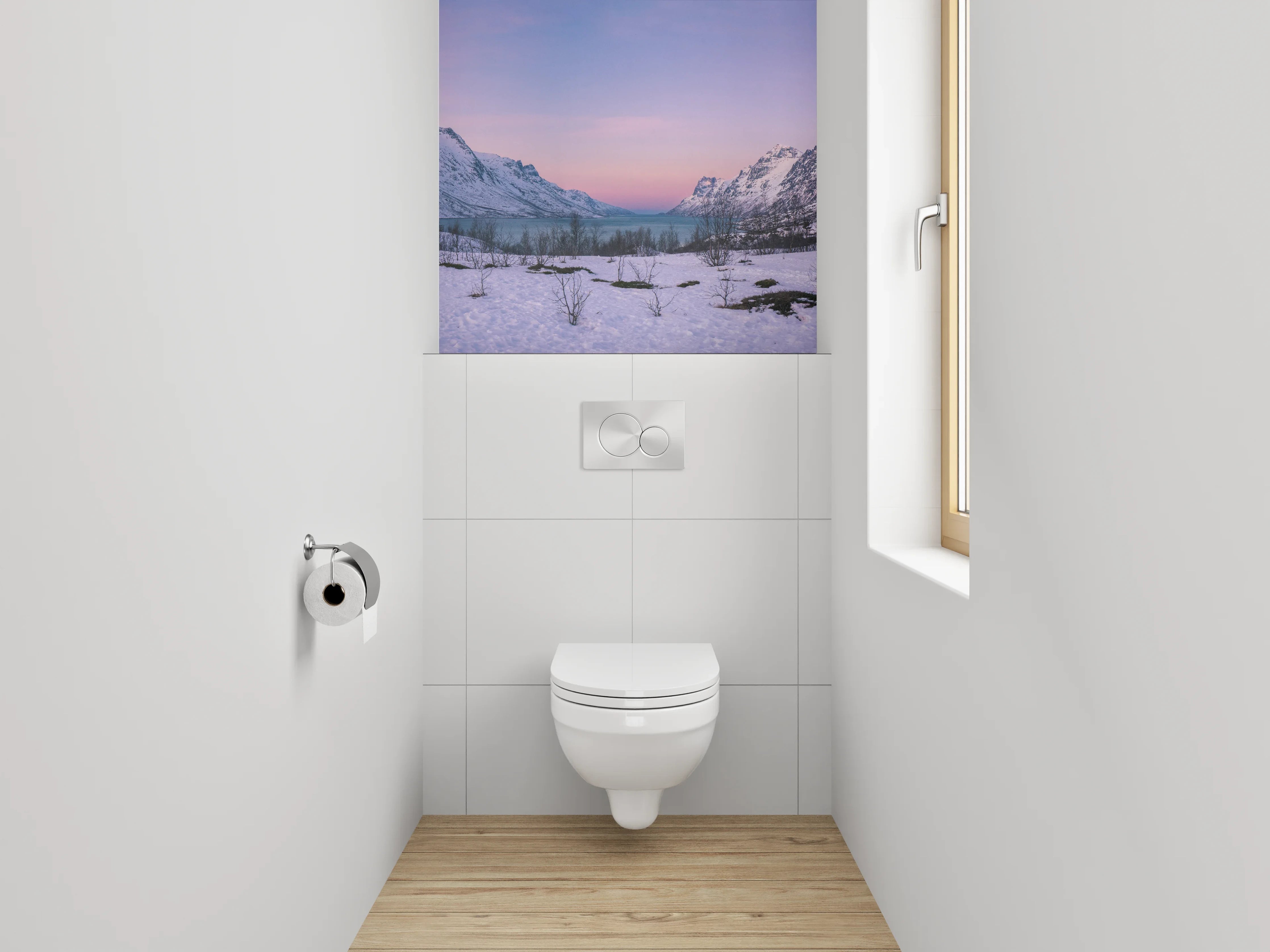 WC-Rückwand - Winterliche Berglandschaft Norwegen Panorama