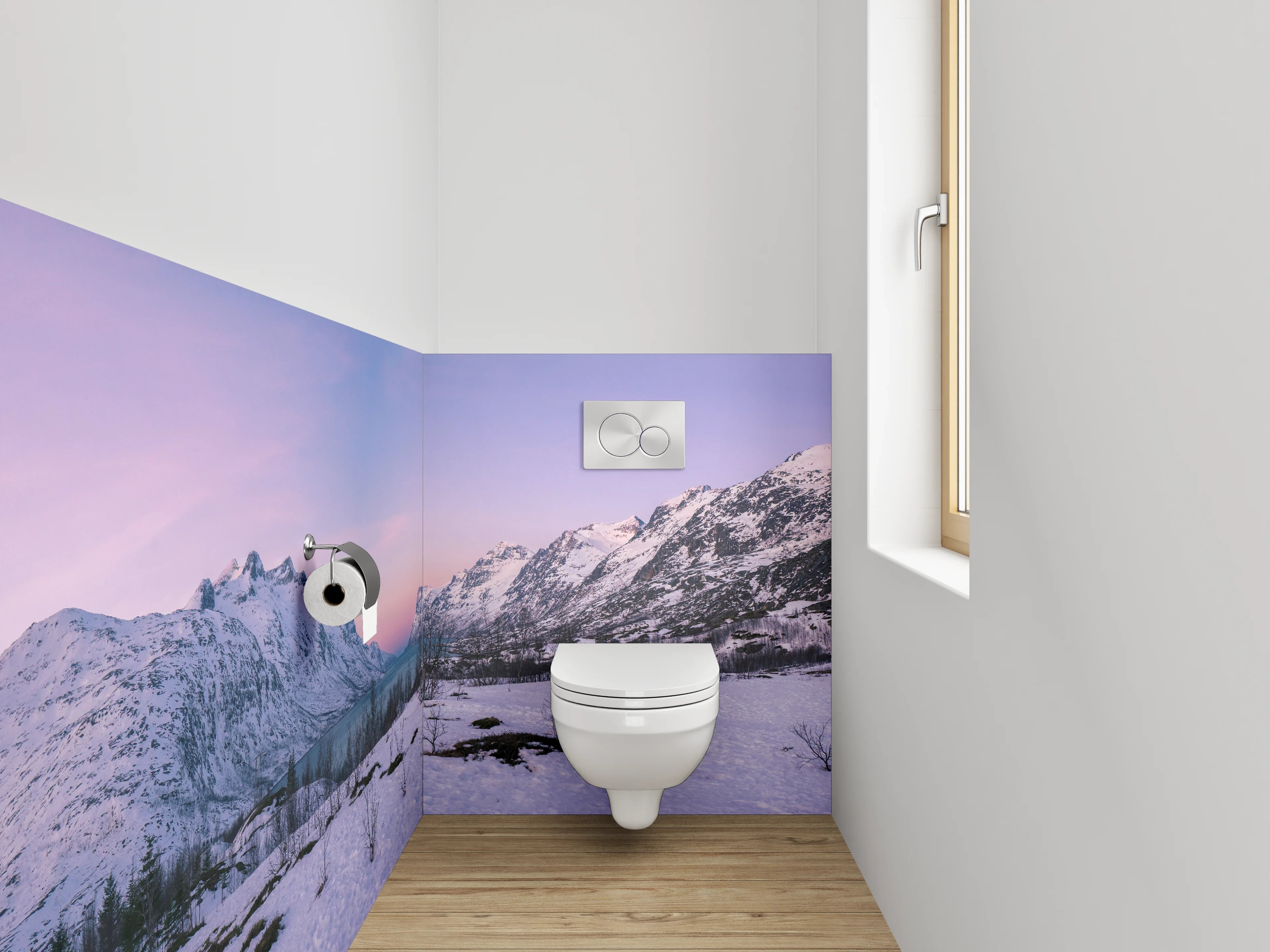 WC-Rückwand - Winterliche Berglandschaft Norwegen Panorama